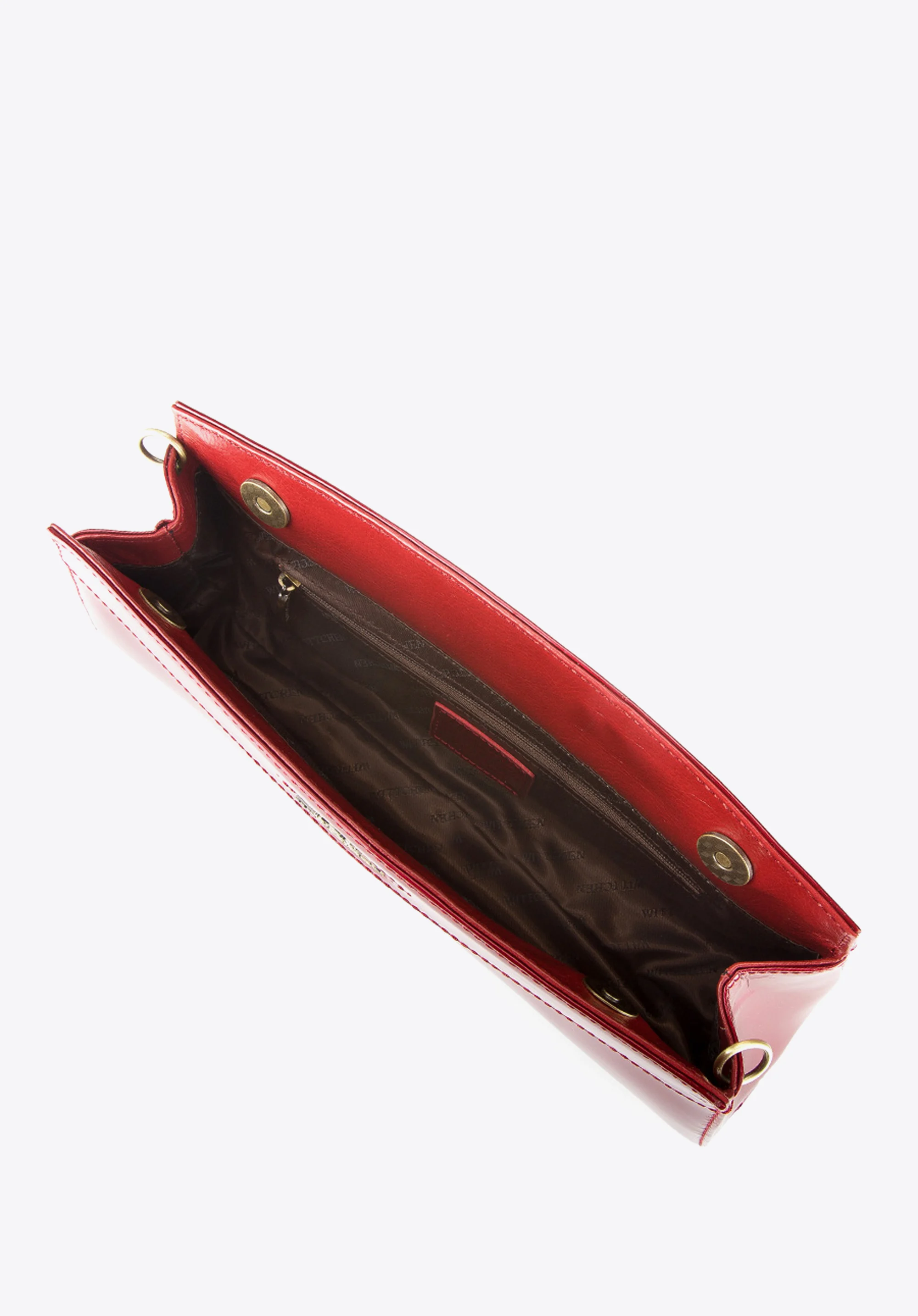 Wieczorowa torebka ze skóry lakierowanej trapezowa