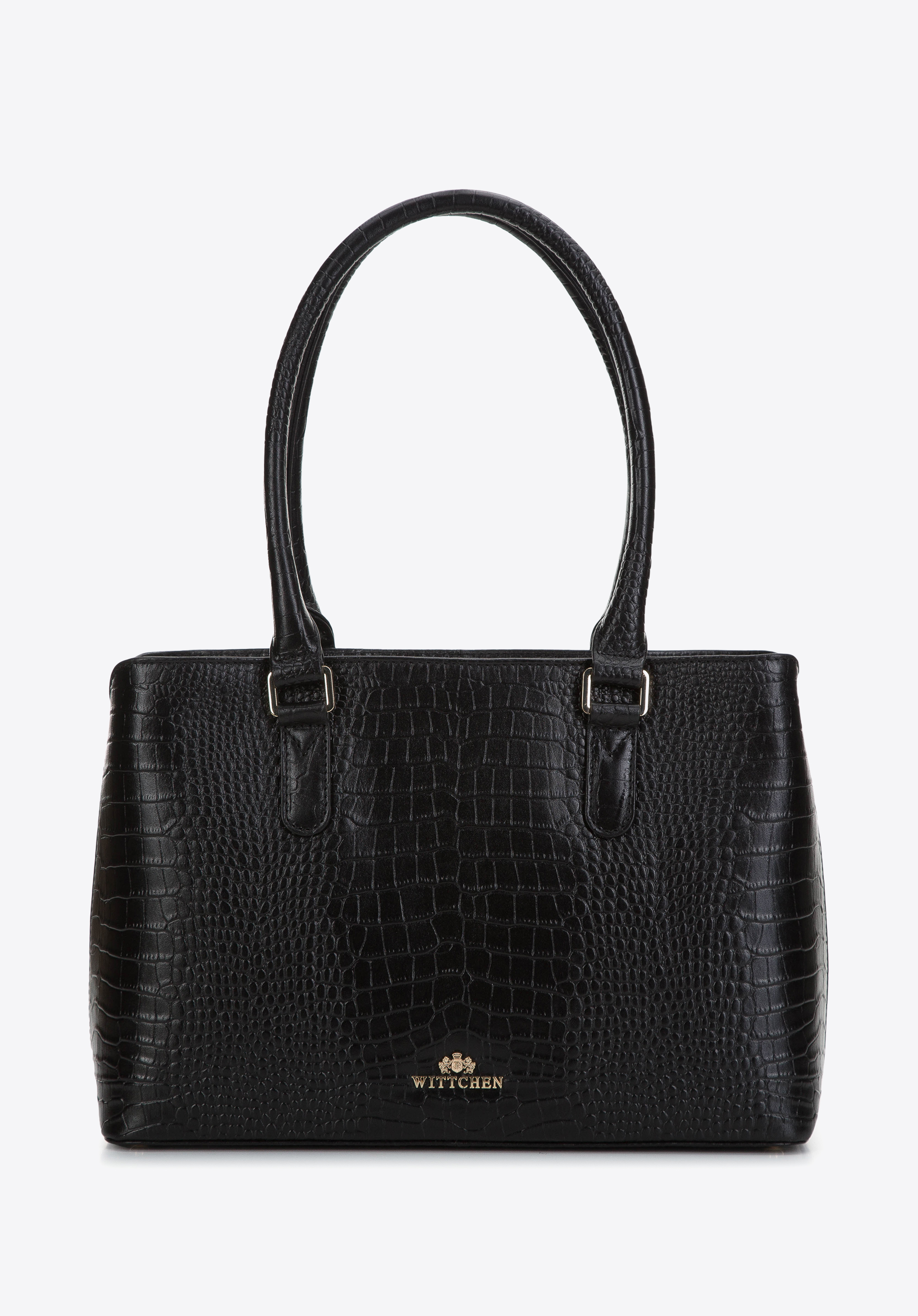 Torebka shopperka skórzana o fakturze lizard dwukomorowa