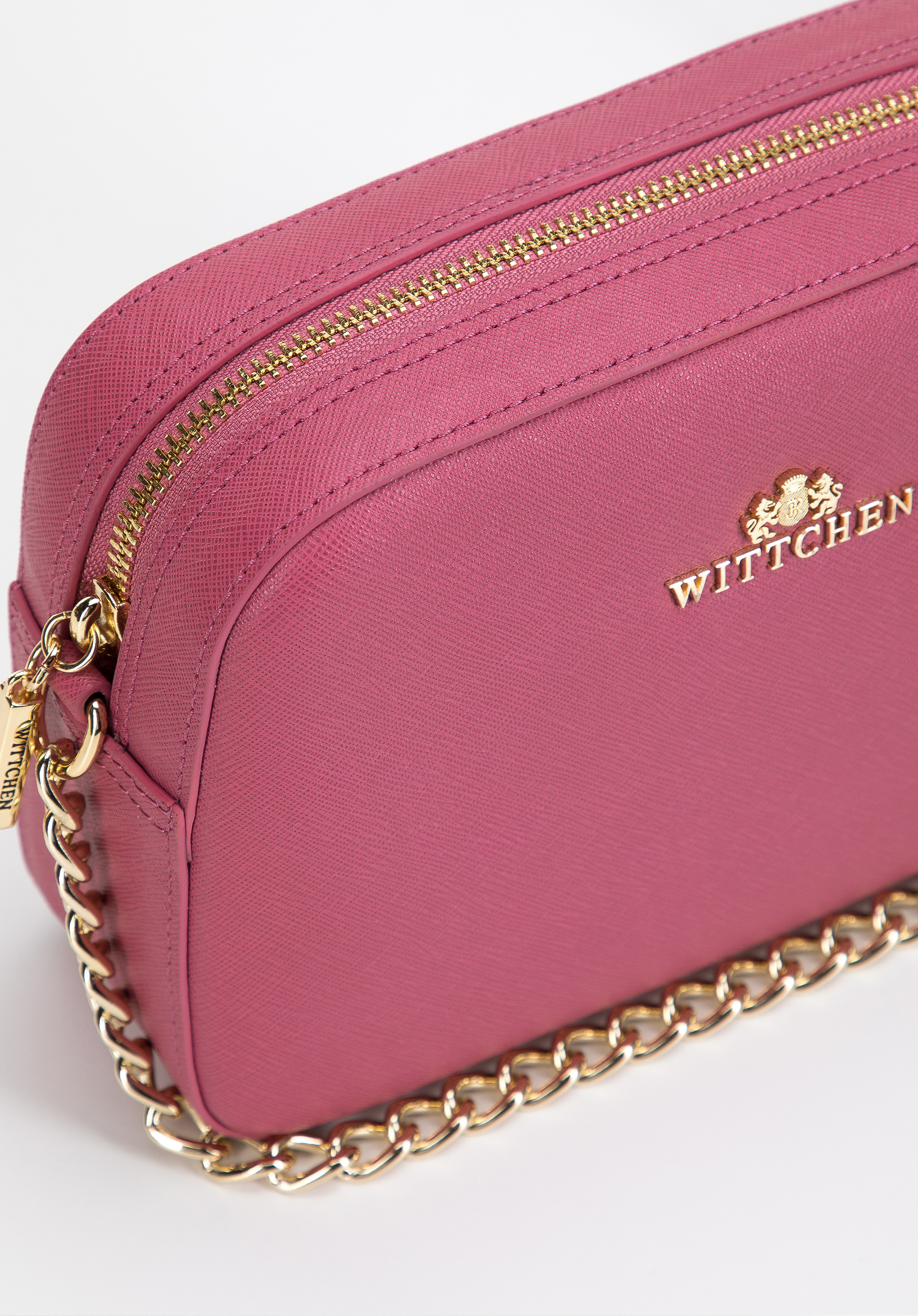 Damska listonoszka ze skóry saffiano pudełkowa na łańcuszku