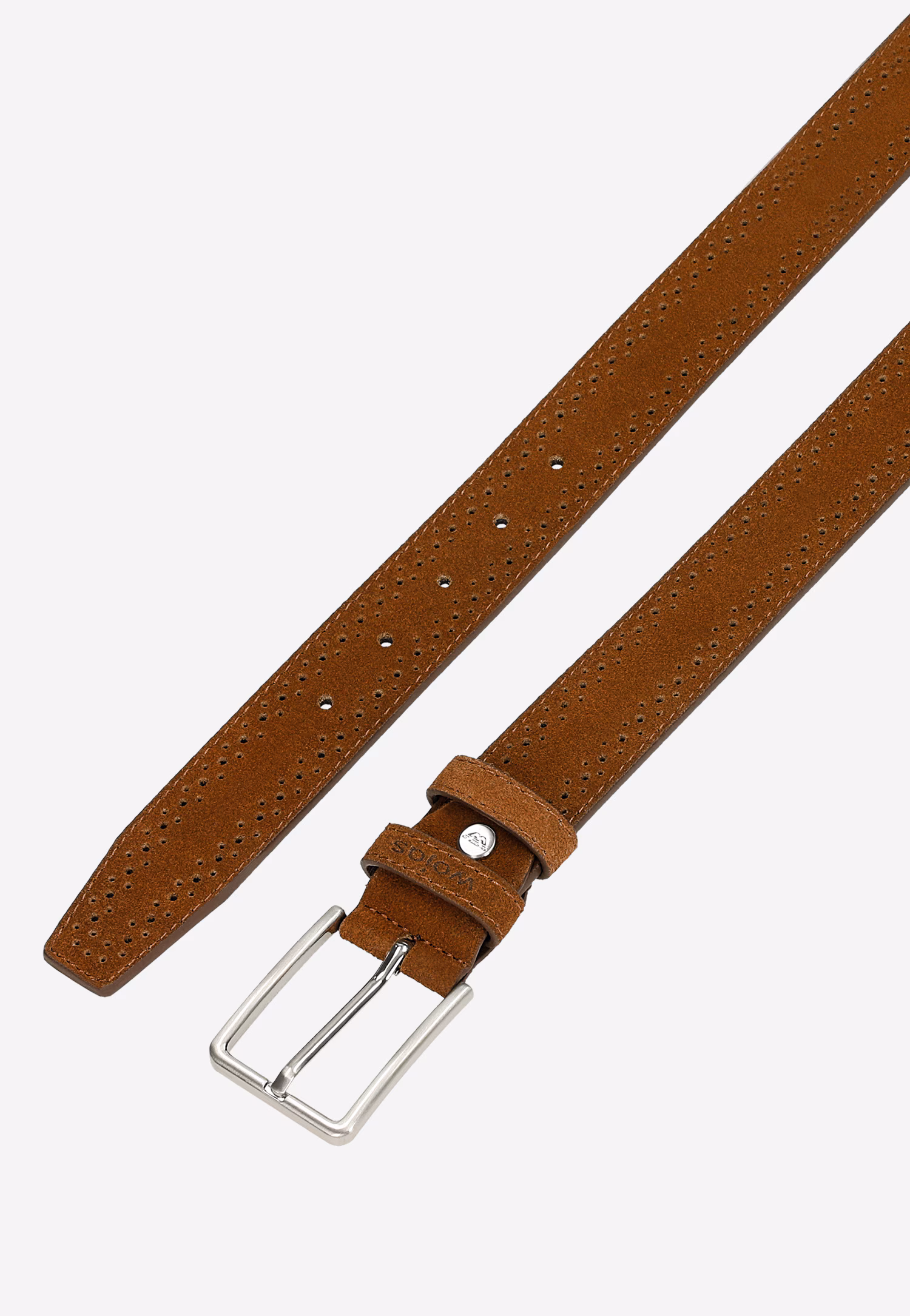 Jasnobrązowy pasek męski z ozdobnym perforowaniem