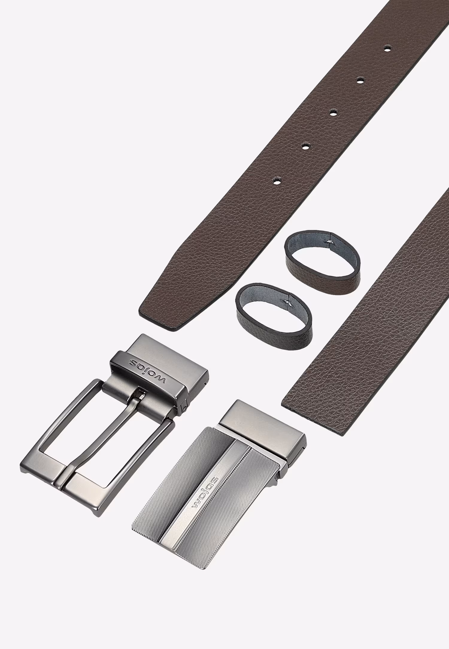 Dwustronny czarno-brązowy pasek męski z wymiennymi klamrami