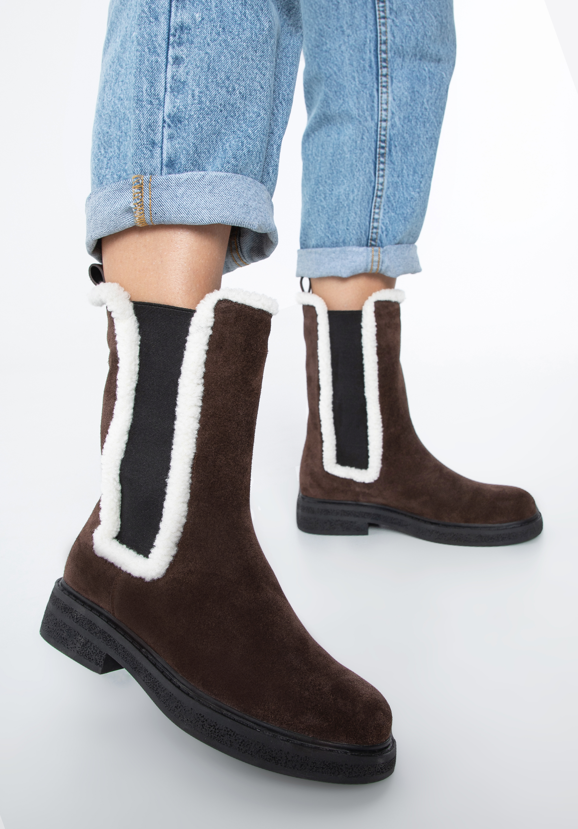 Damskie sztyblety zamszowe ze sztucznym kożuszkiem