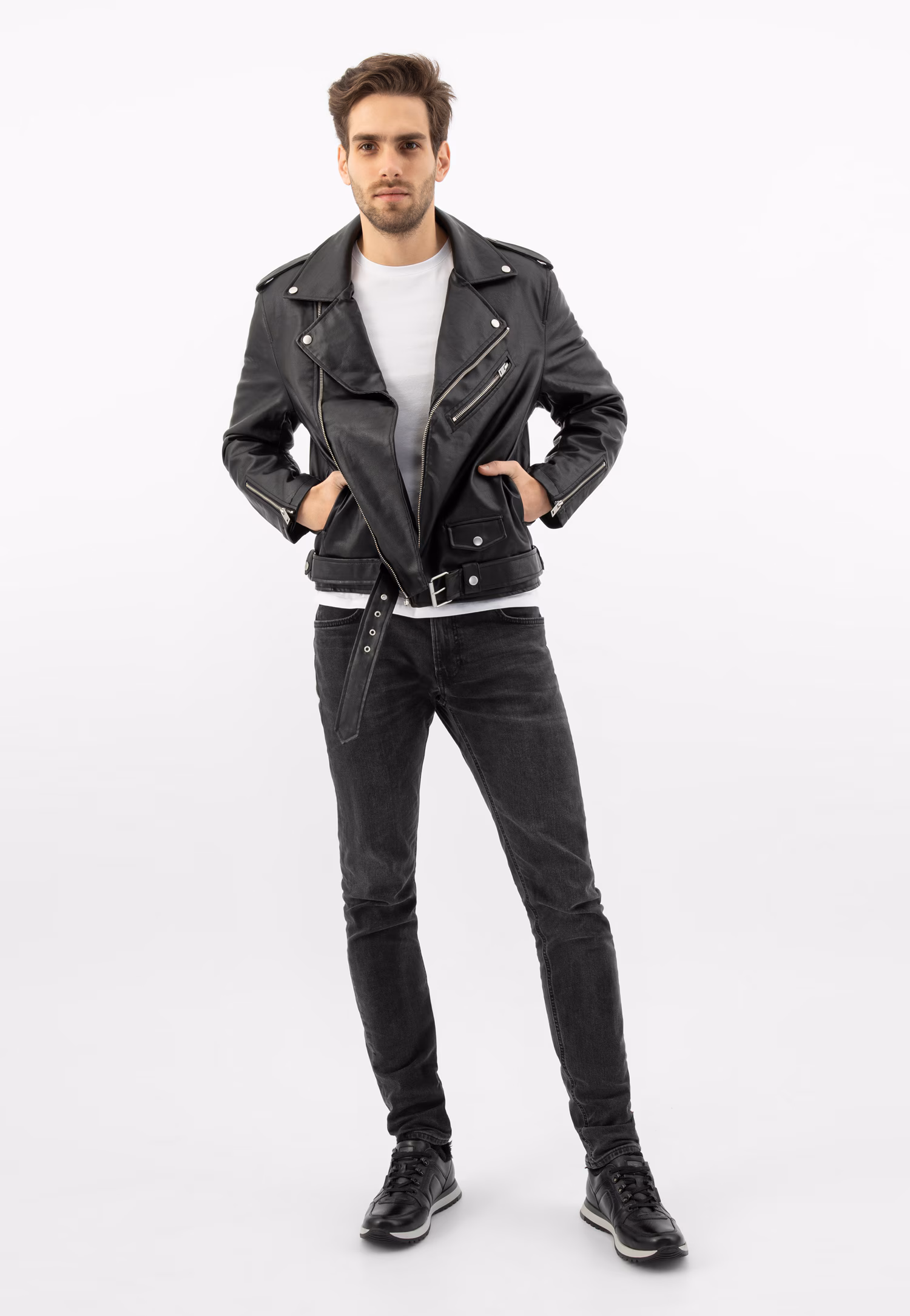 Ocieplane sneakersy męskie ze skóry licowej