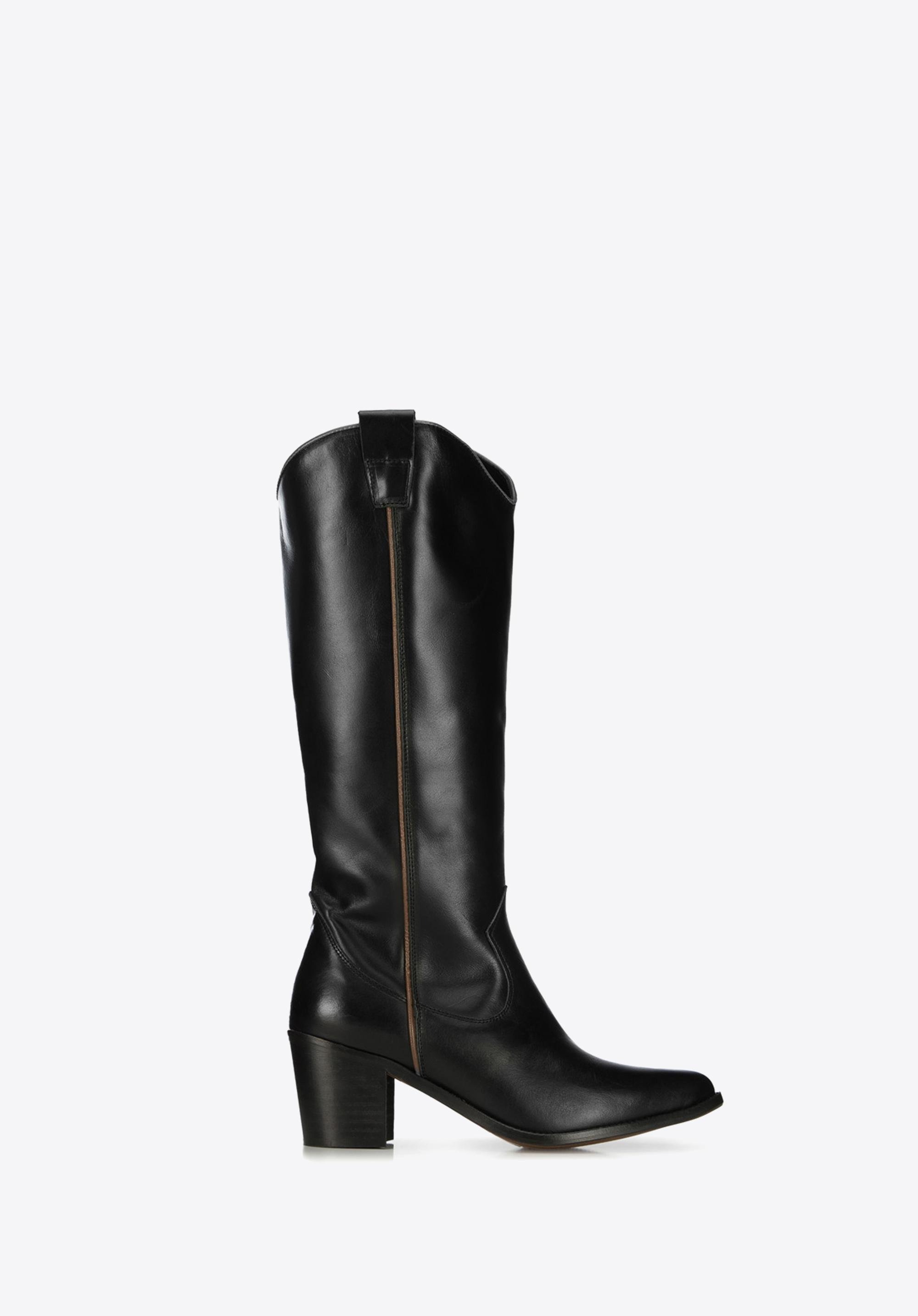 Damskie kowbojki ze skóry naturalnej na słupku