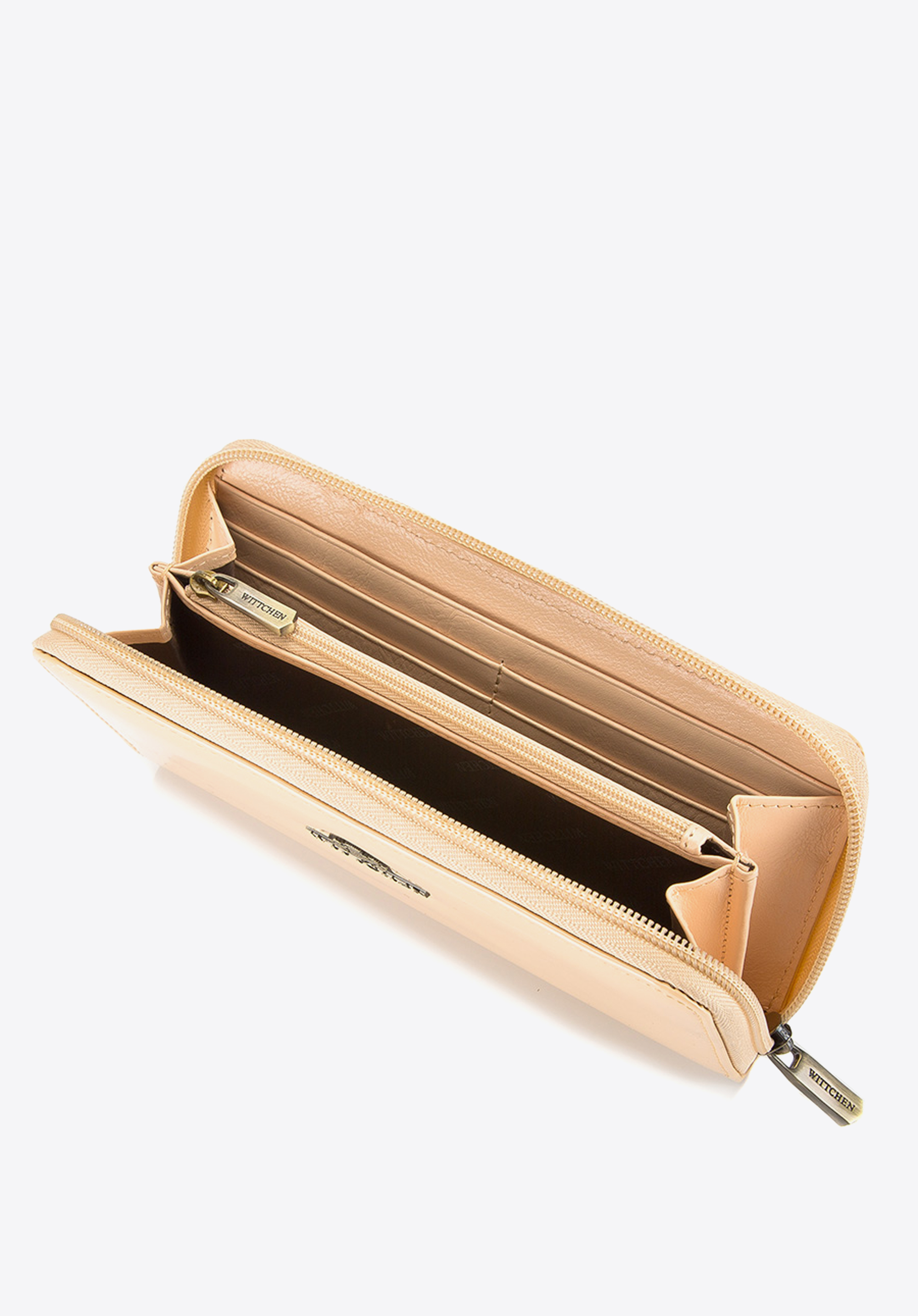 Damski portfel ze skóry lakierowany na suwak