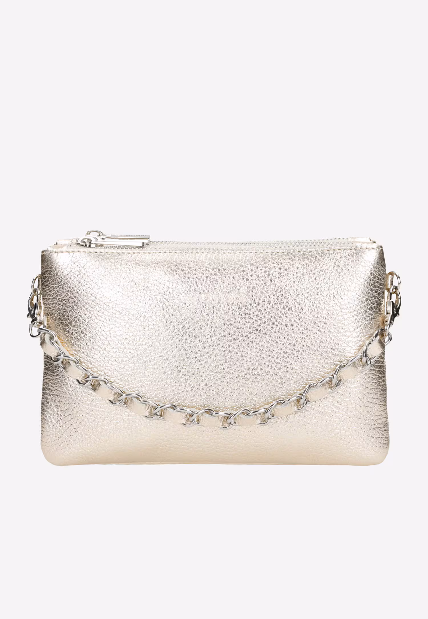 Mała złota torebka damska z ozdobnym łańcuszkiem