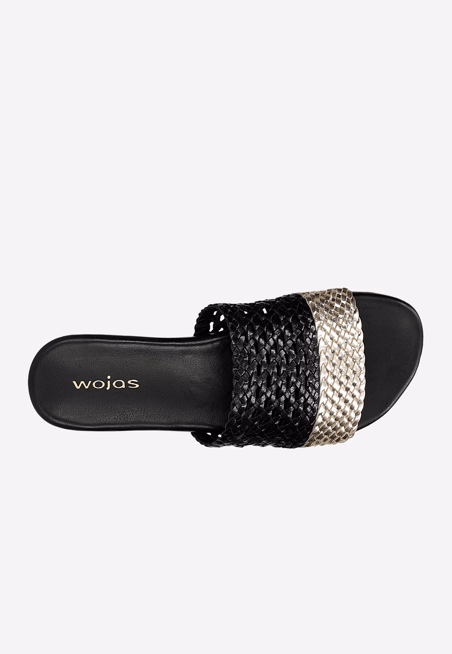 Czarno-złote plecione klapki damskie