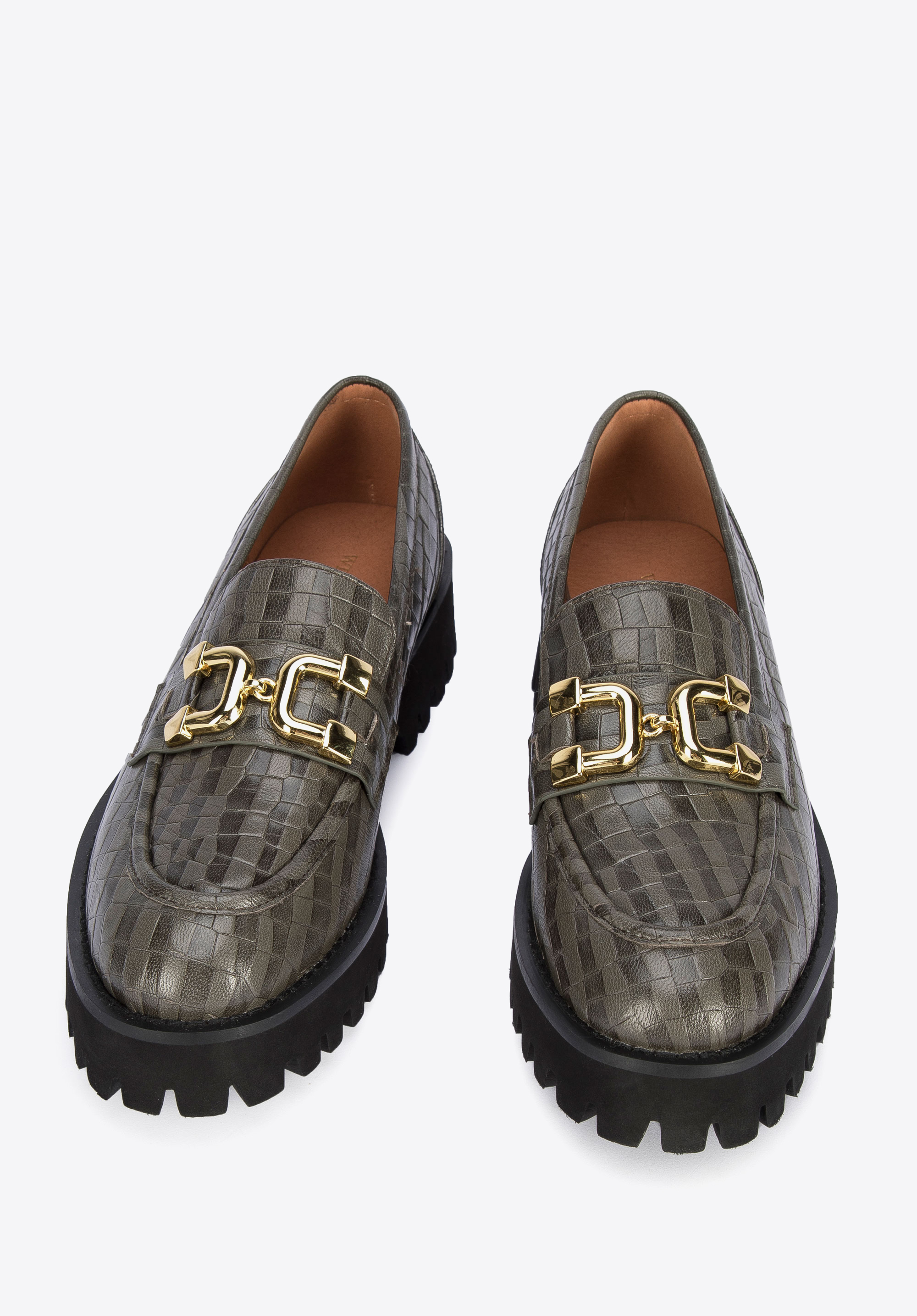 Damskie mokasyny ze skóry z klamerką