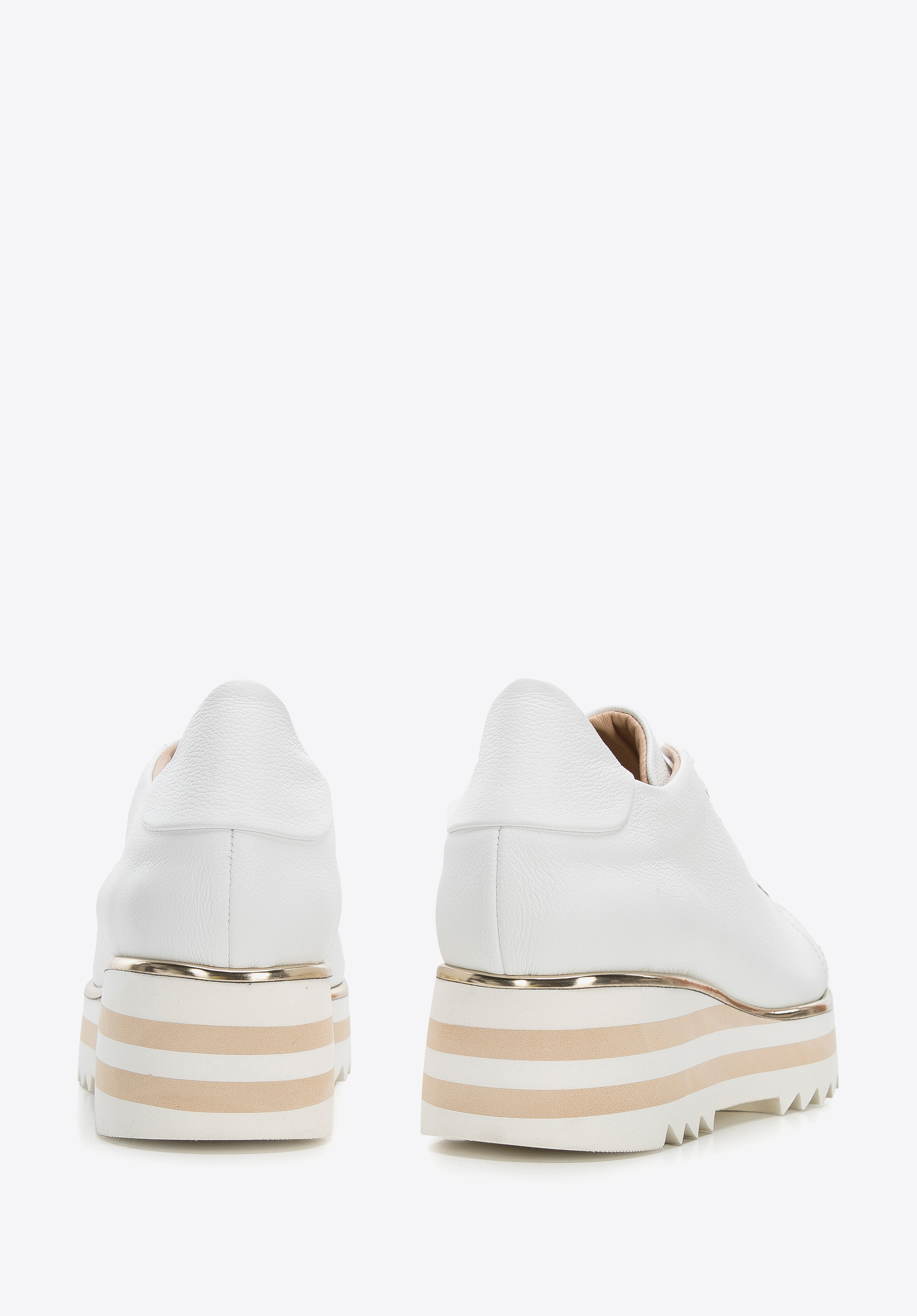 Damskie sneakersy skórzane klasyczne na platformie w pasy