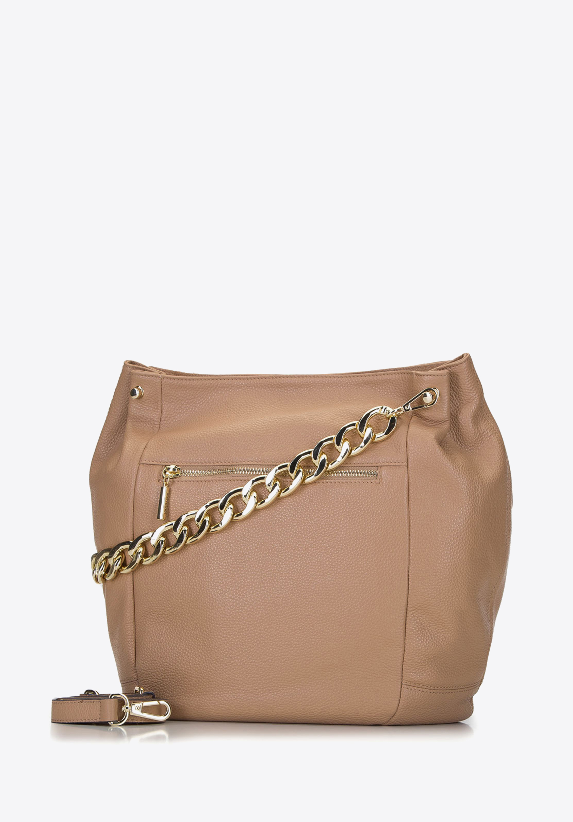 Torebka worek skórzana z grubym łańcuchem