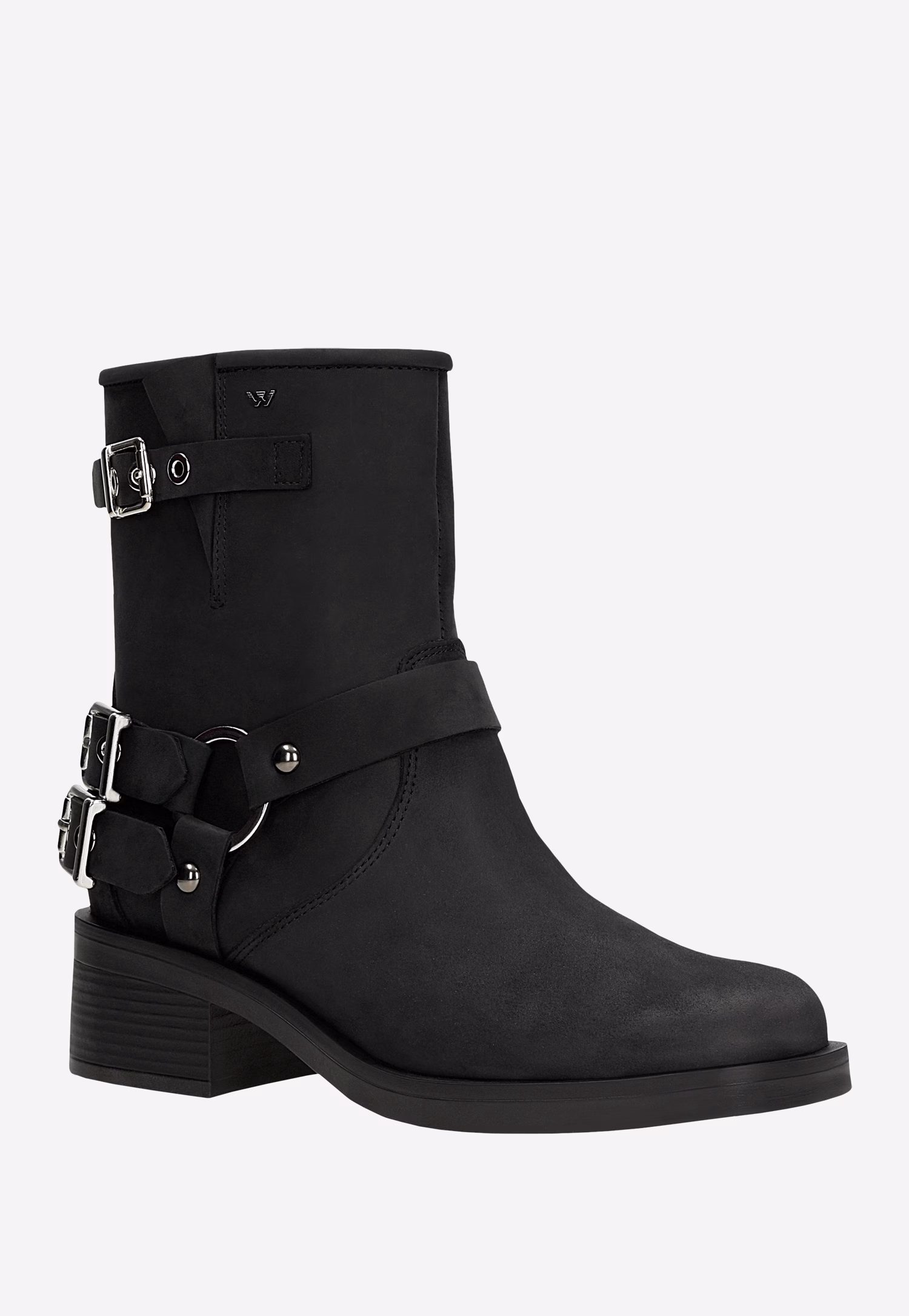 Czarne skórzane bikery damskie z metalowymi elementami