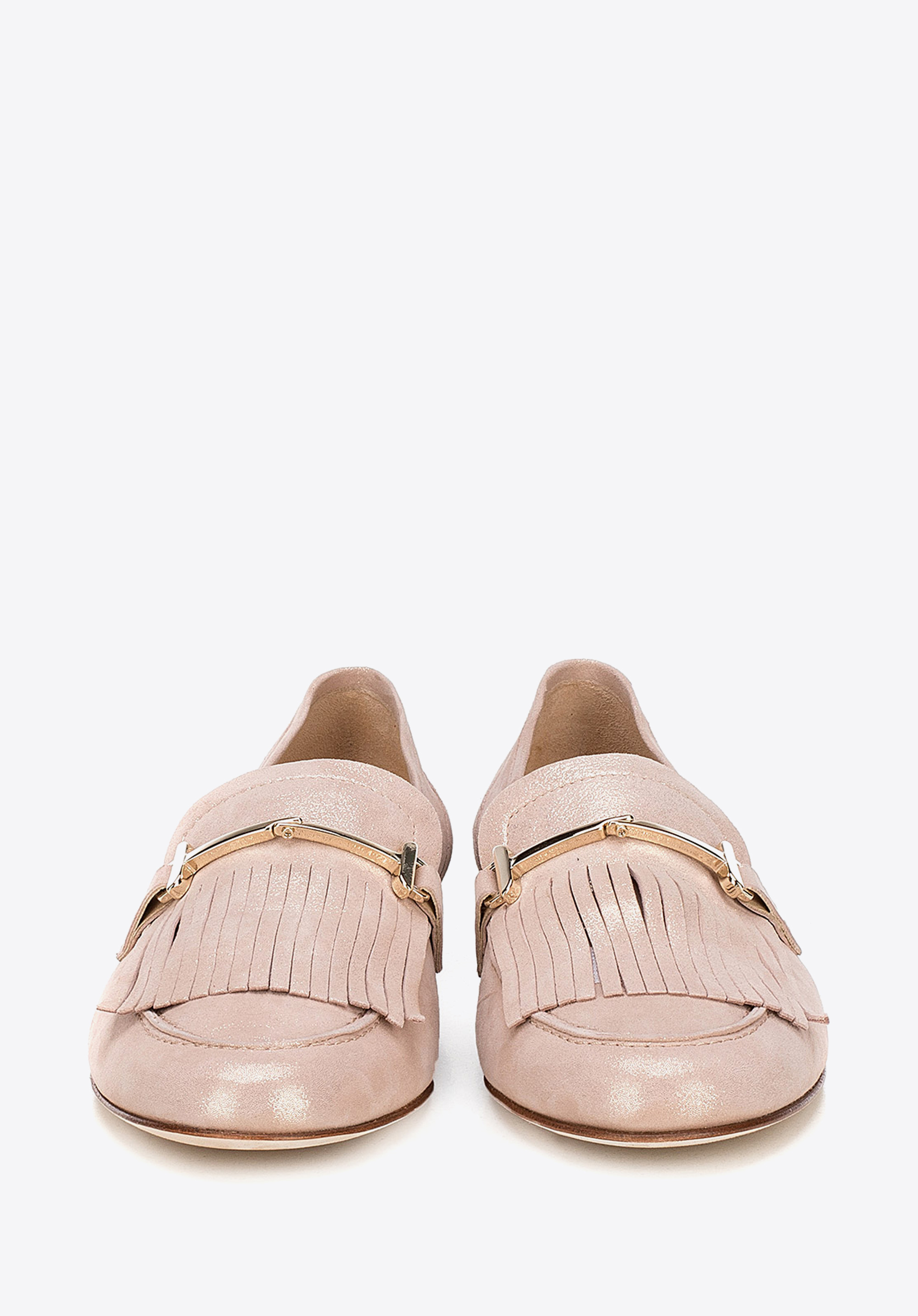 Damskie mokasyny nubukowe z frędzlami