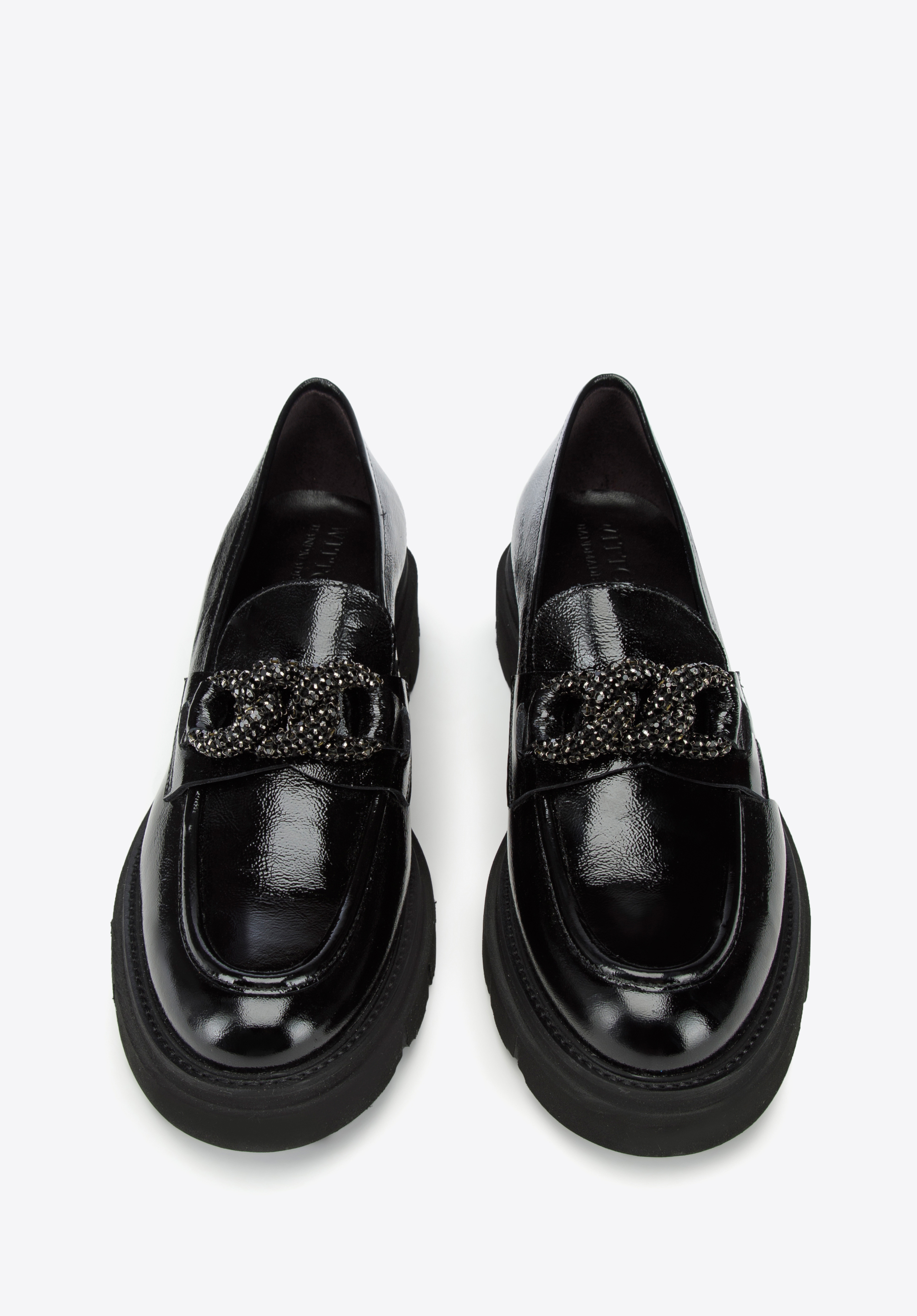 Damskie mokasyny skórzane z łańcuchem z kryształków