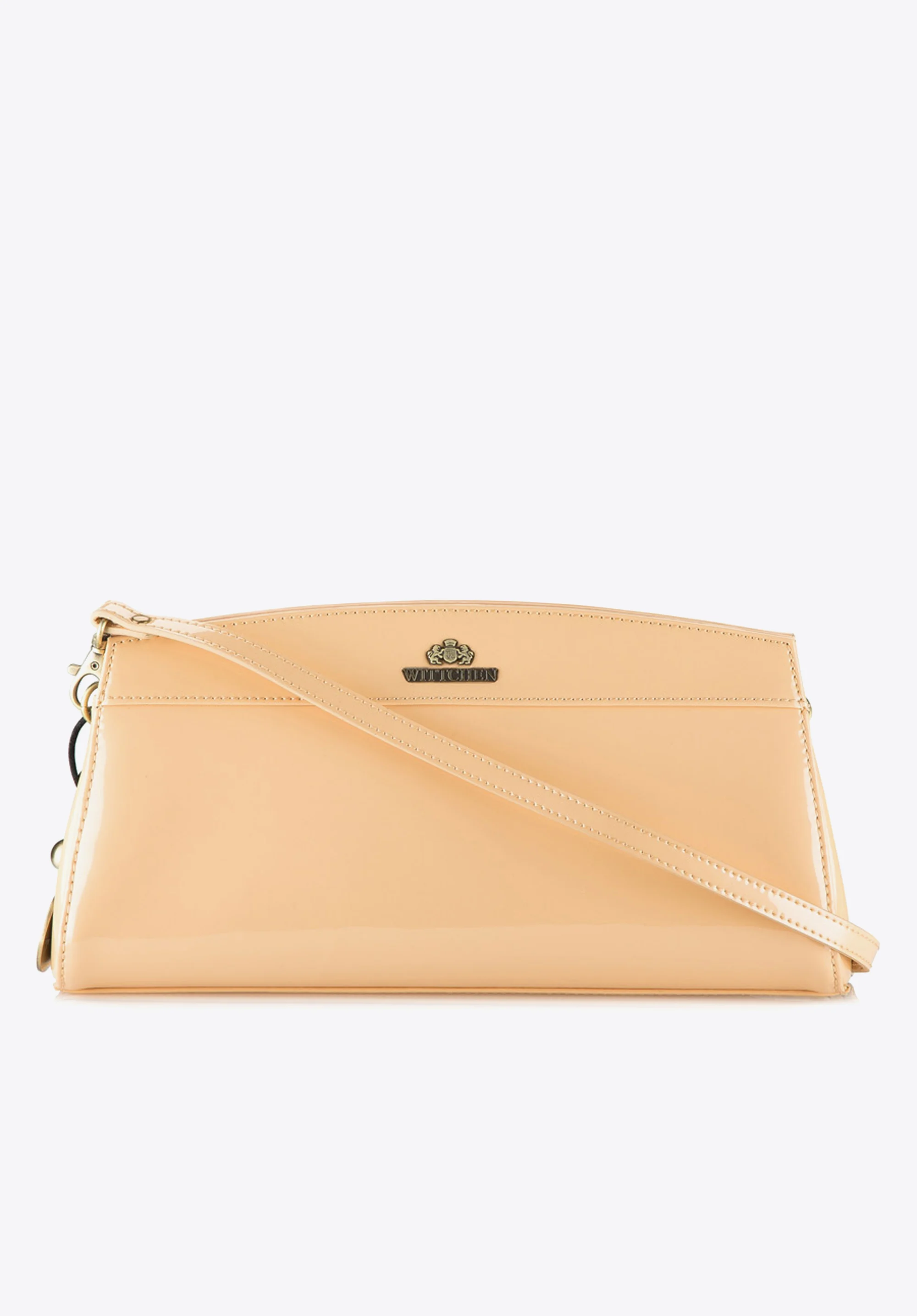 Wieczorowa torebka ze skóry lakierowanej trapezowa