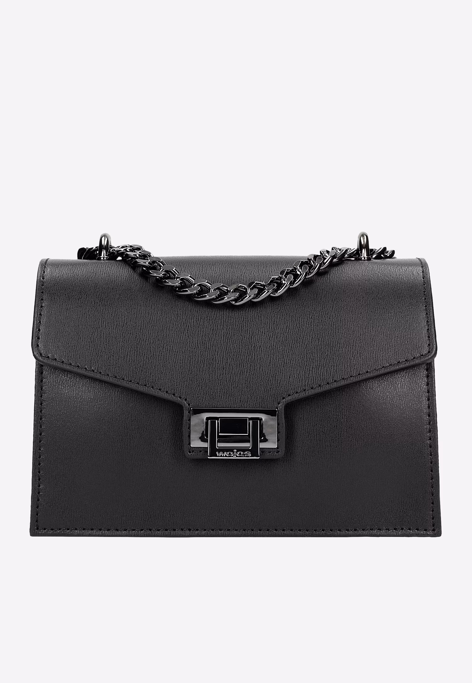 Czarna skórzana torebka damska z metalowym łańcuchem