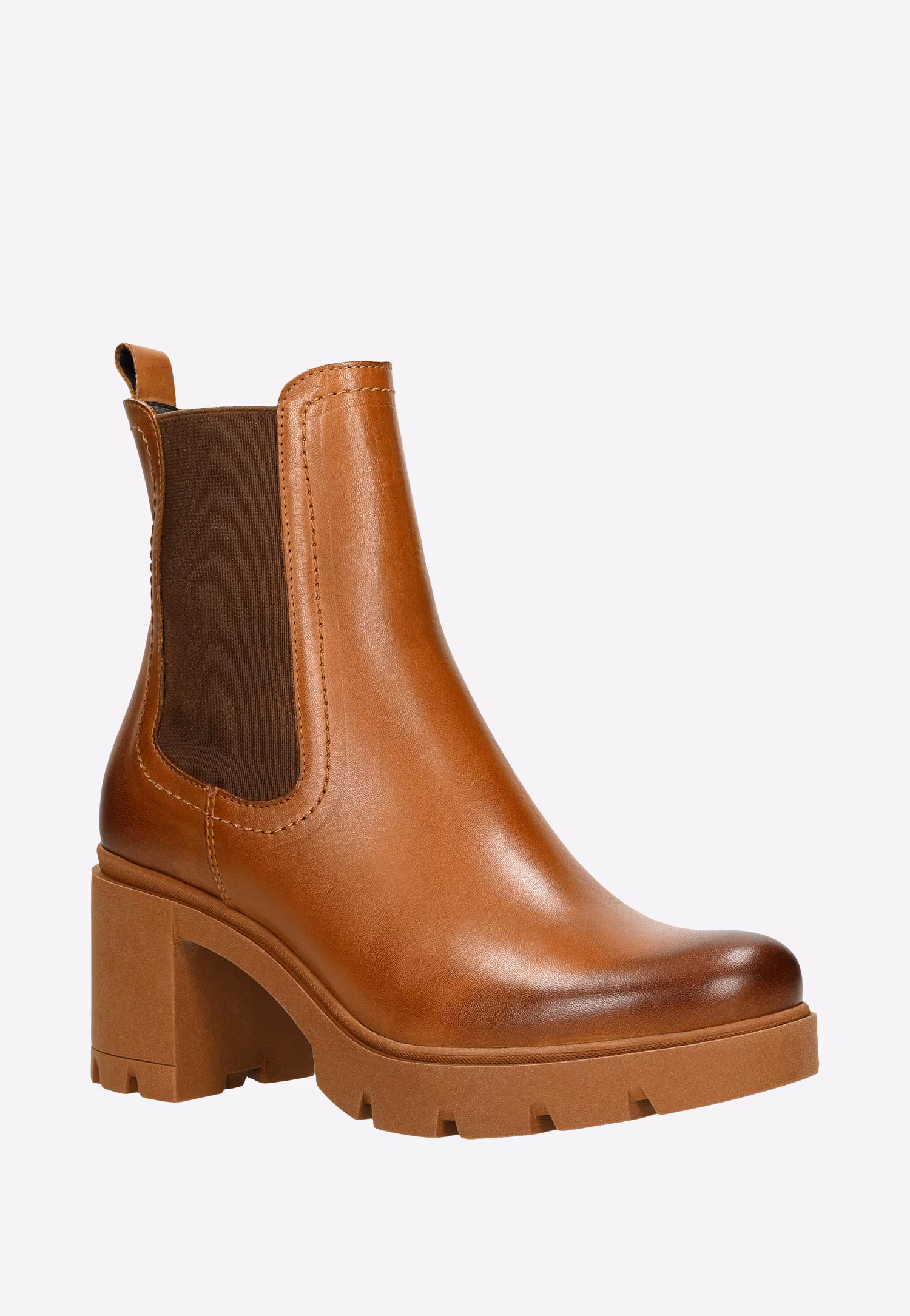 Brązowe skórzane sztyblety damskie ze skóry licowej