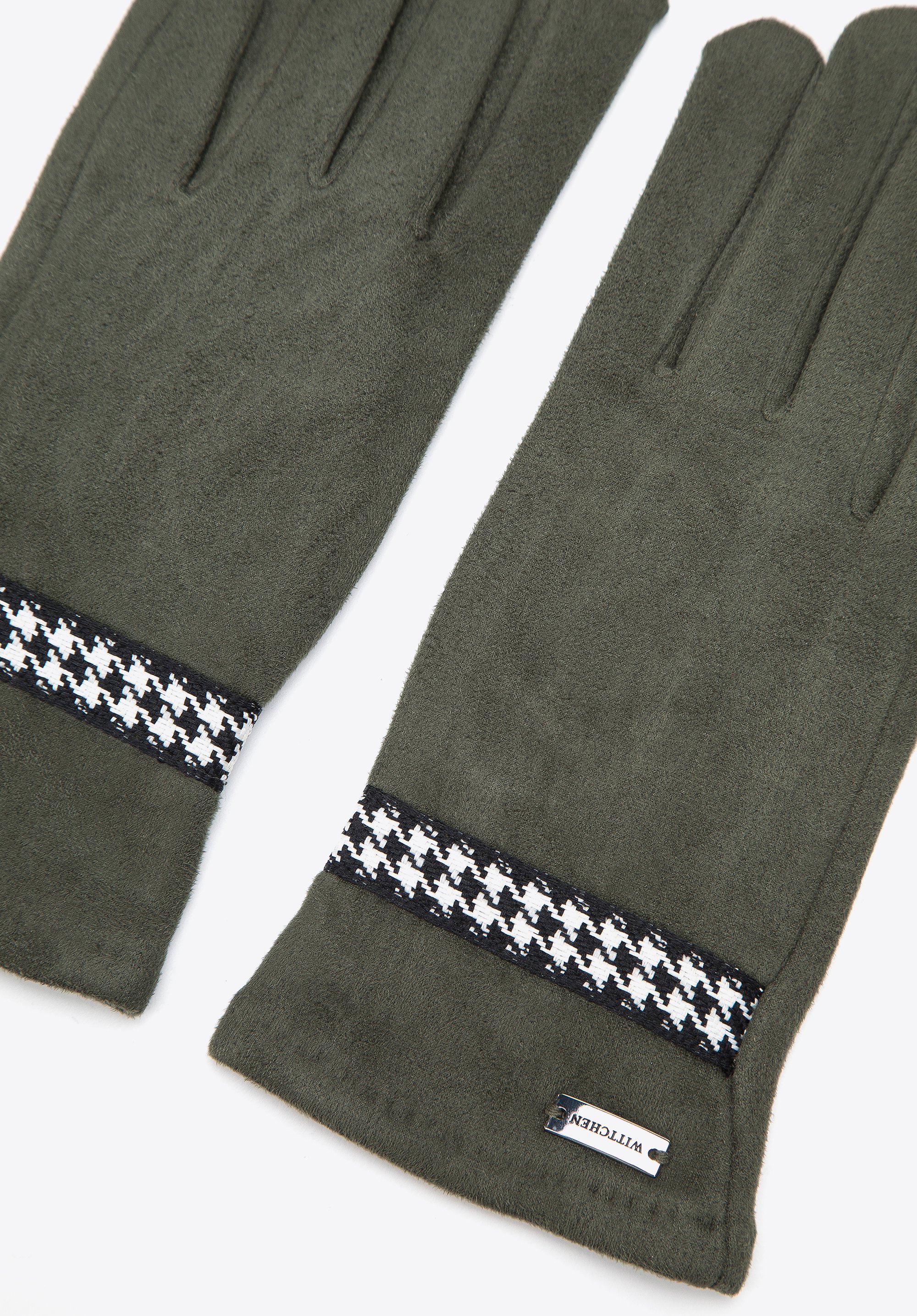 Damskie rękawiczki z wykończeniem w pepitkę