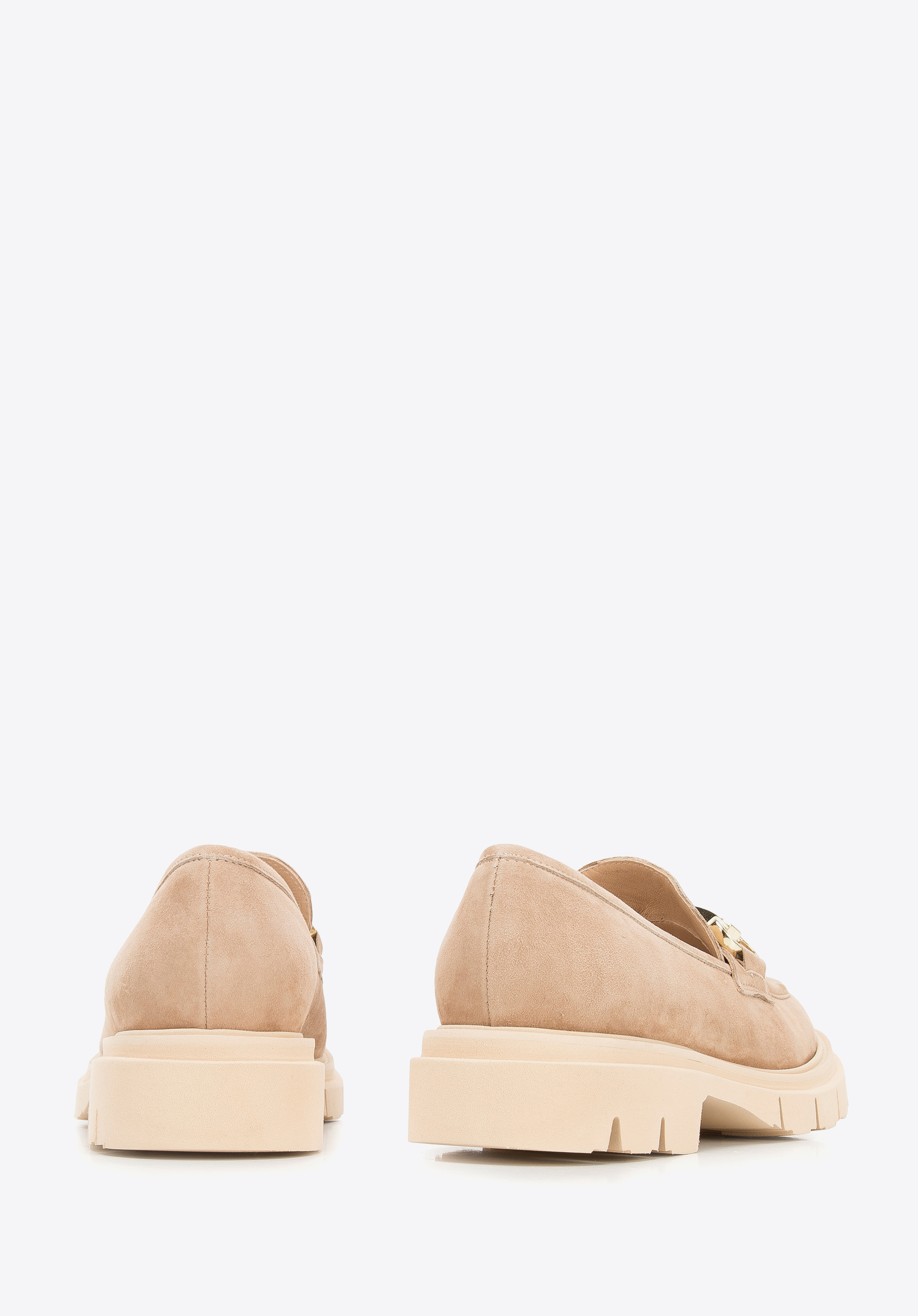 Damskie mokasyny zamszowe z klamerką na platformie