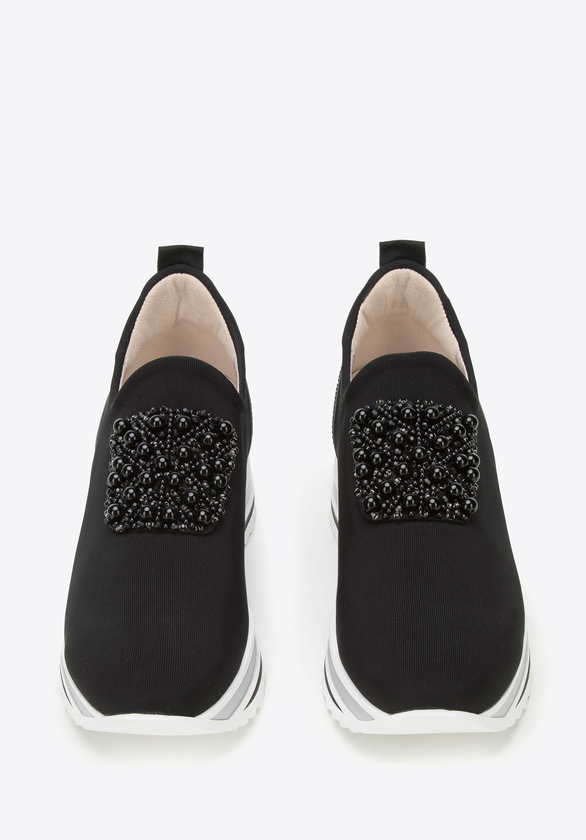 Damskie sneakersy z elastycznej tkaniny na koturnie z ozdobą