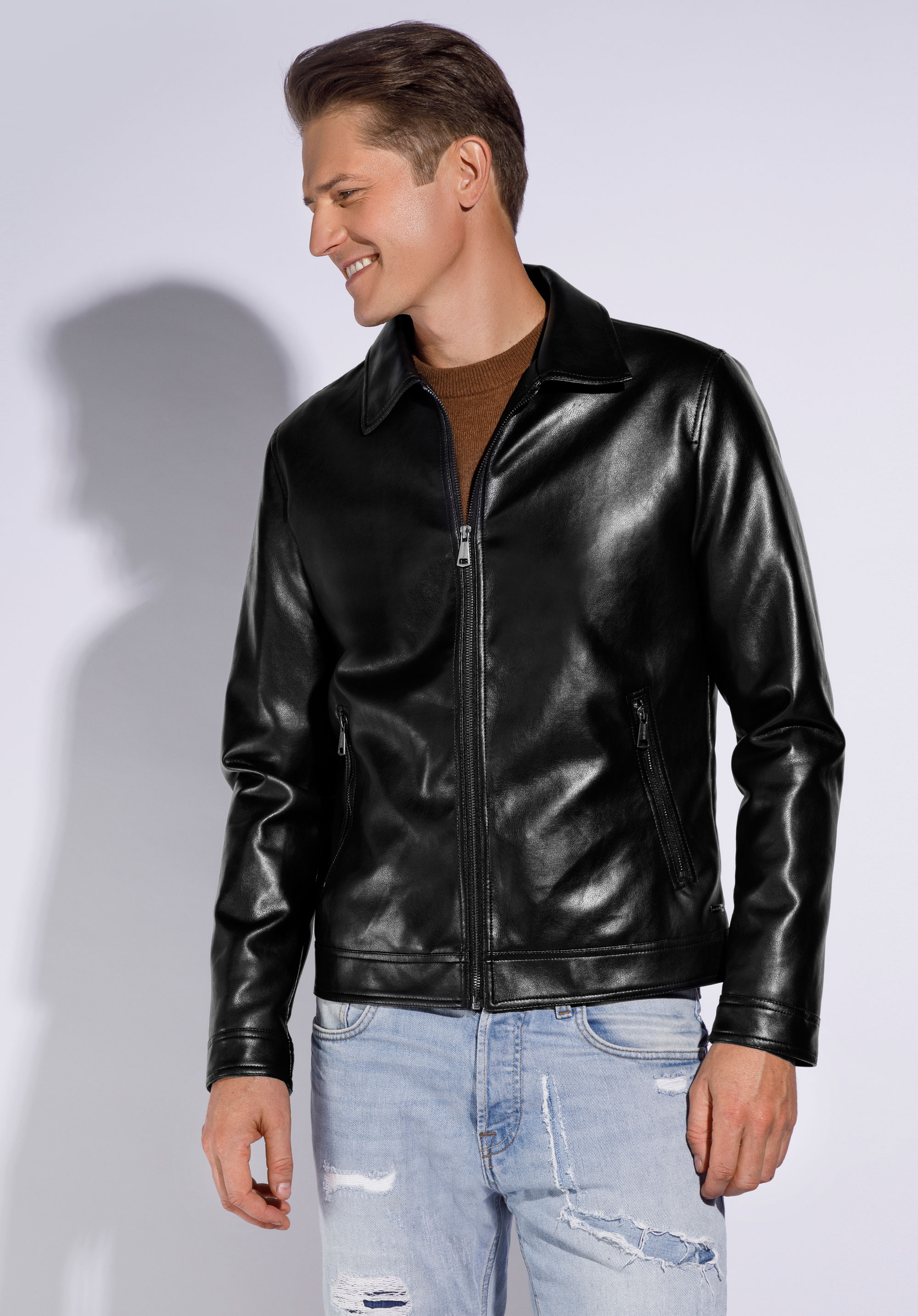 Męska kurtka z ekoskóry z kołnierzykiem