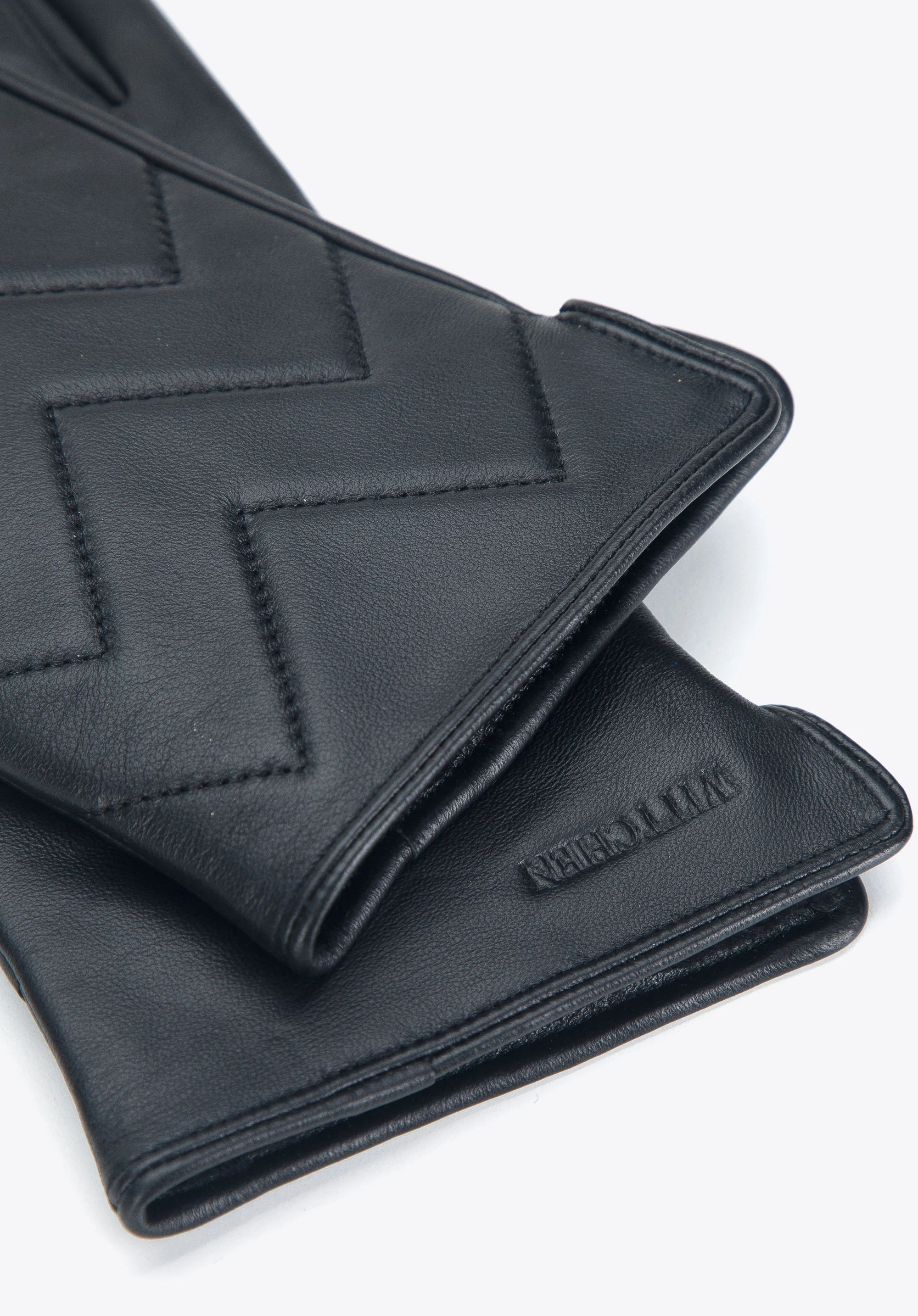 Damskie rękawiczki skórzane pikowane w zygzaki