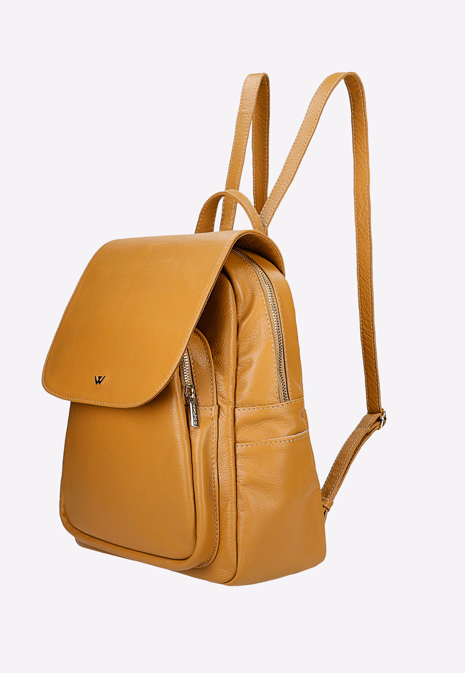 Beżowy skórzany plecak miejski z klapką