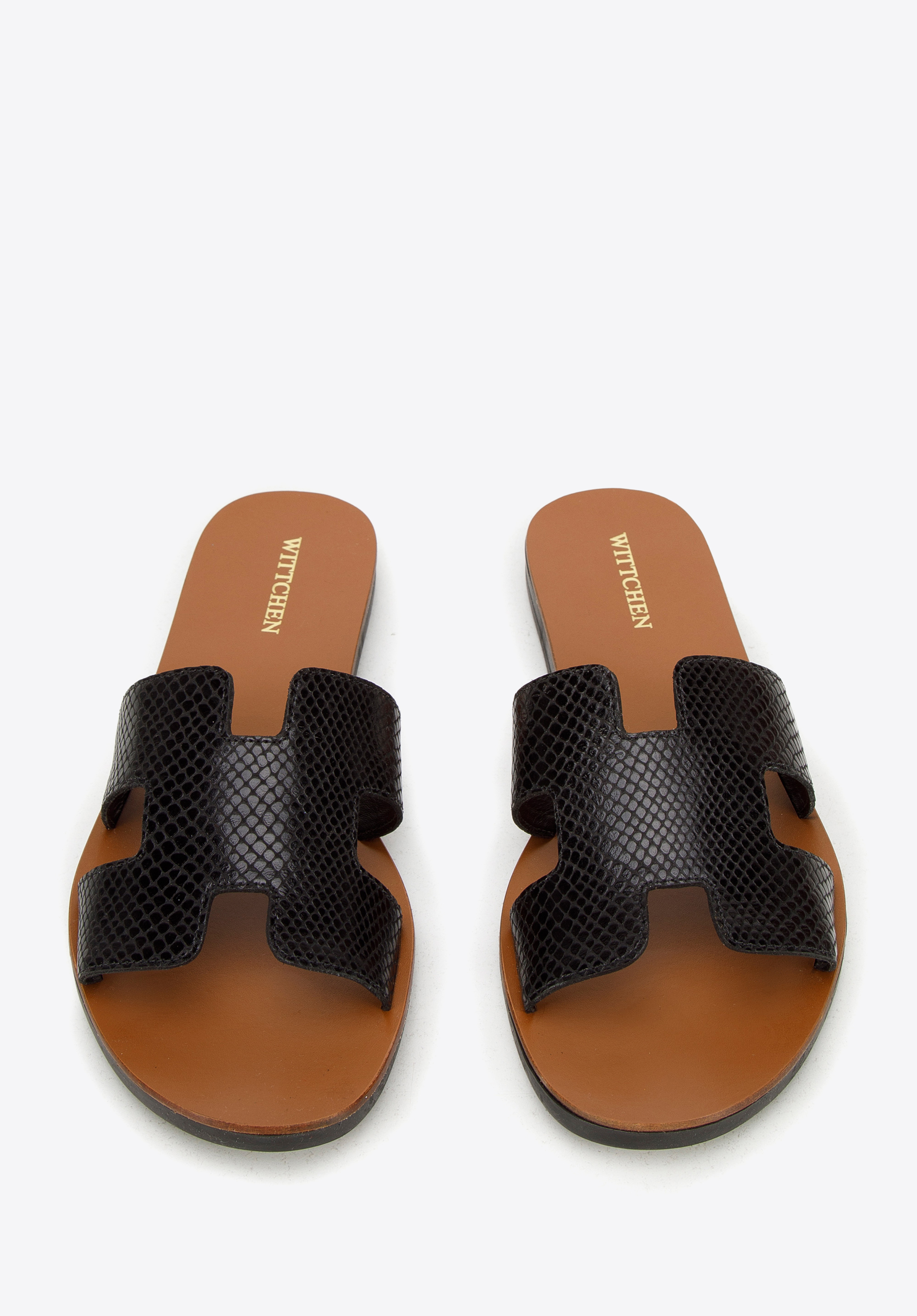 Damskie klapki skórzane z przodem w literę H