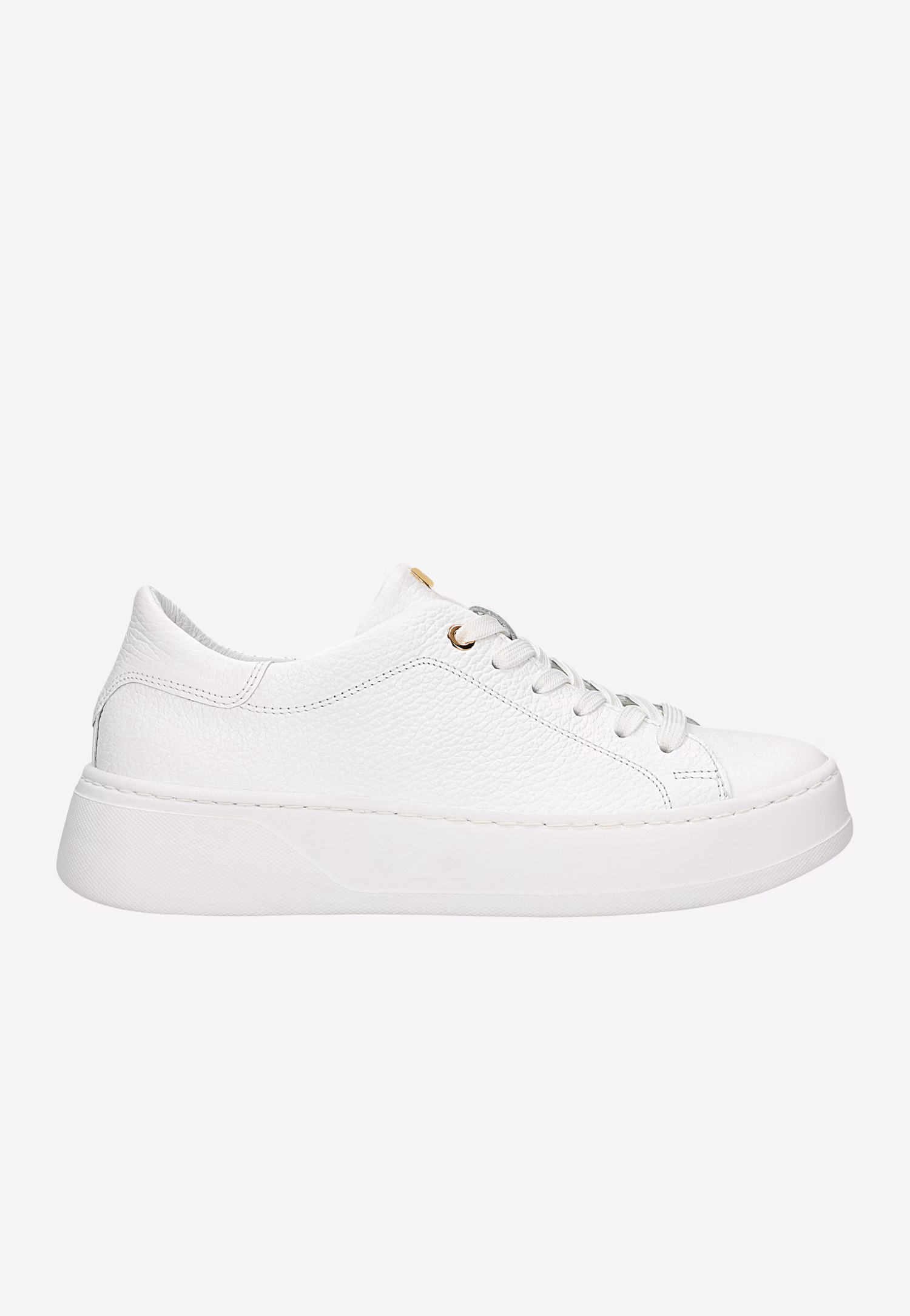 Białe skórzane trampki damskie ze złotymi elementami