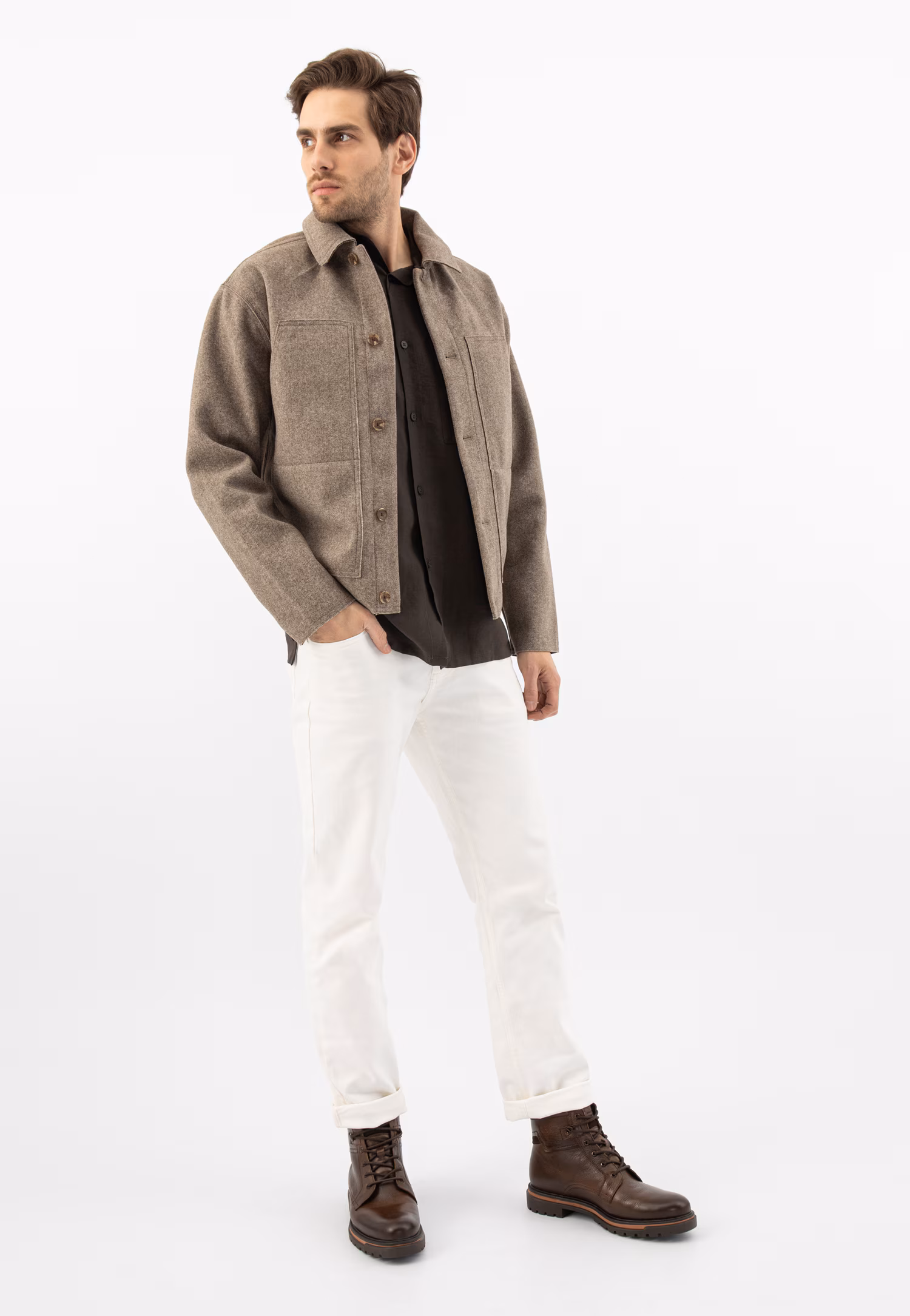 Brązowe workery męskie ze skóry licowej z ociepleniem