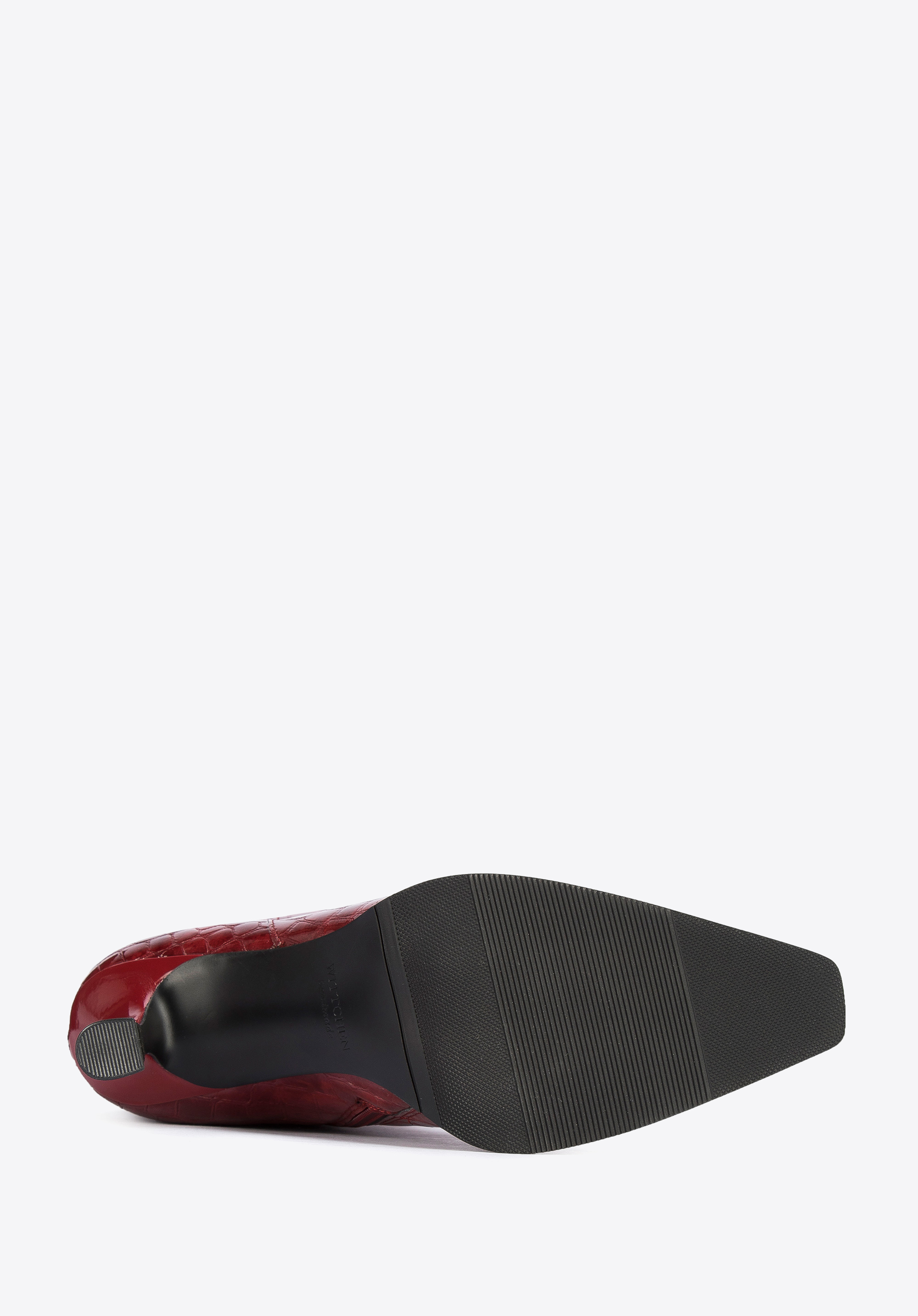 Damskie kozaki z lakierowanej skóry croco na szpilce