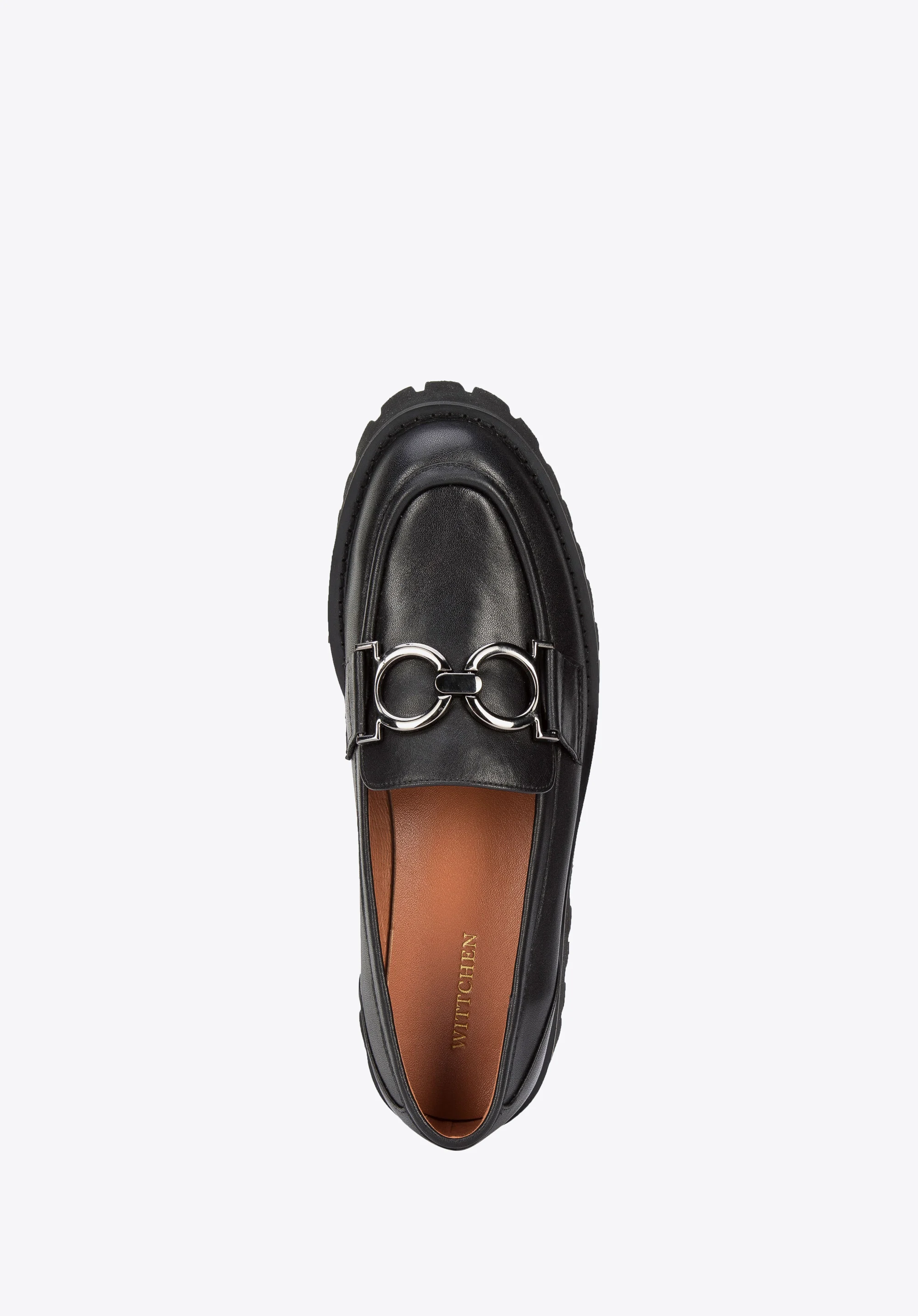 Damskie mokasyny ze skóry z klamrą na grubej podeszwie