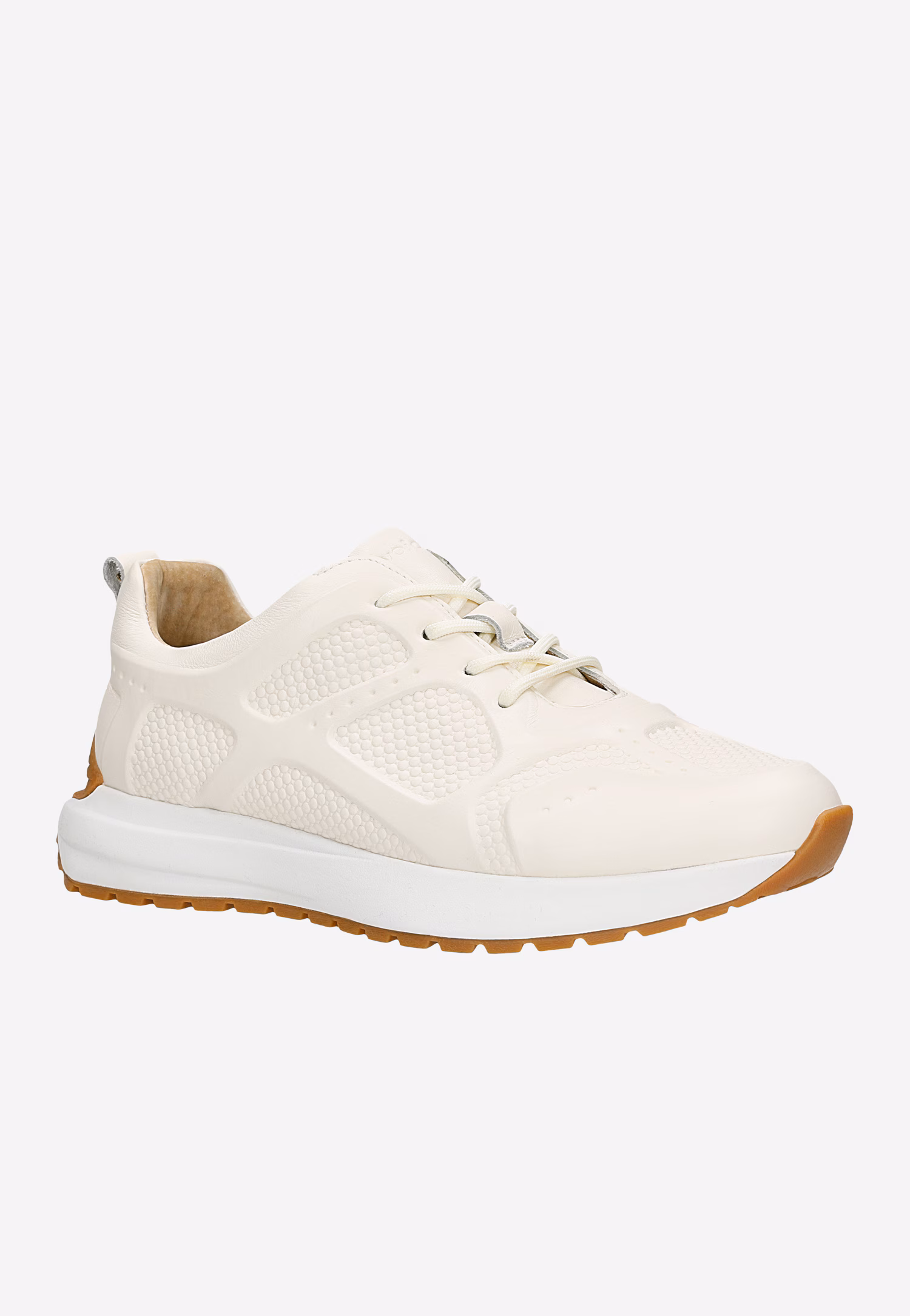 Beżowe sneakersy damskie z ozdobnymi tłoczeniami