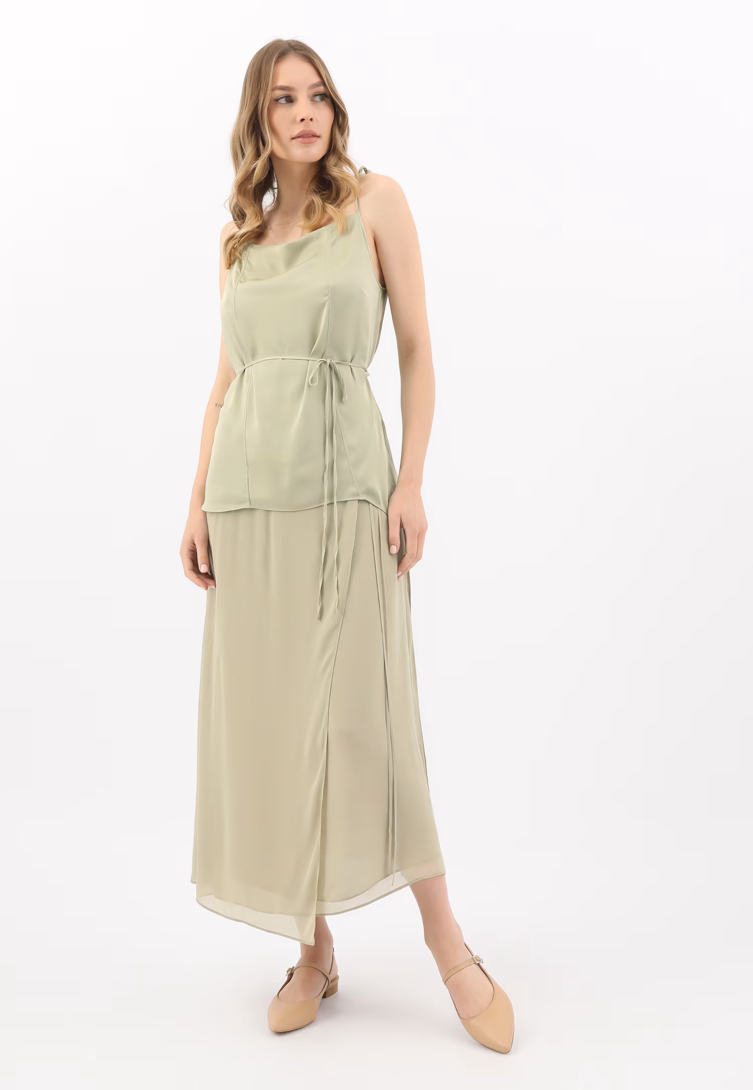 Beżowe baleriny damskie z odkrytą piętą