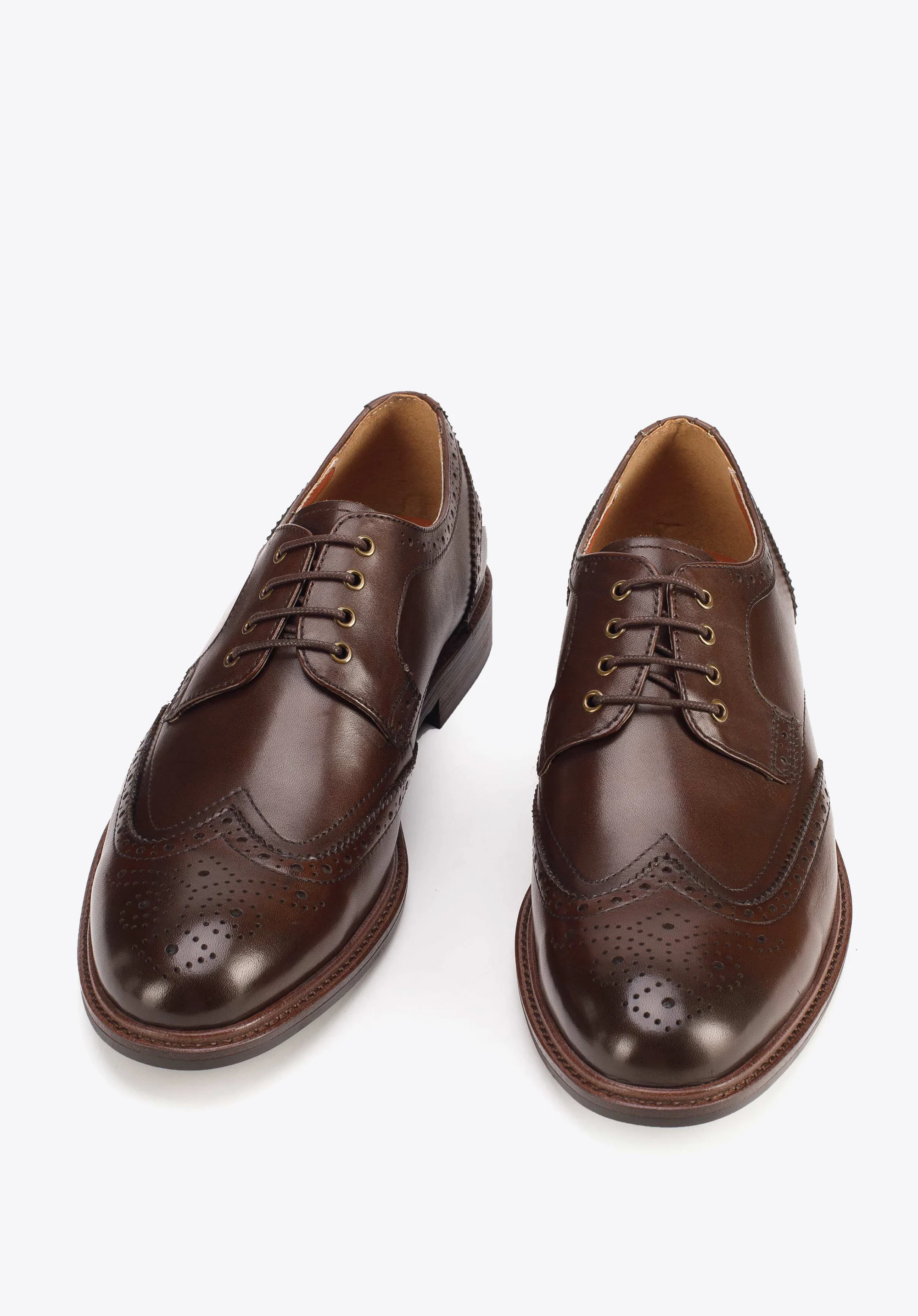 Męskie brogsy ze skóry licowej z perforacjami