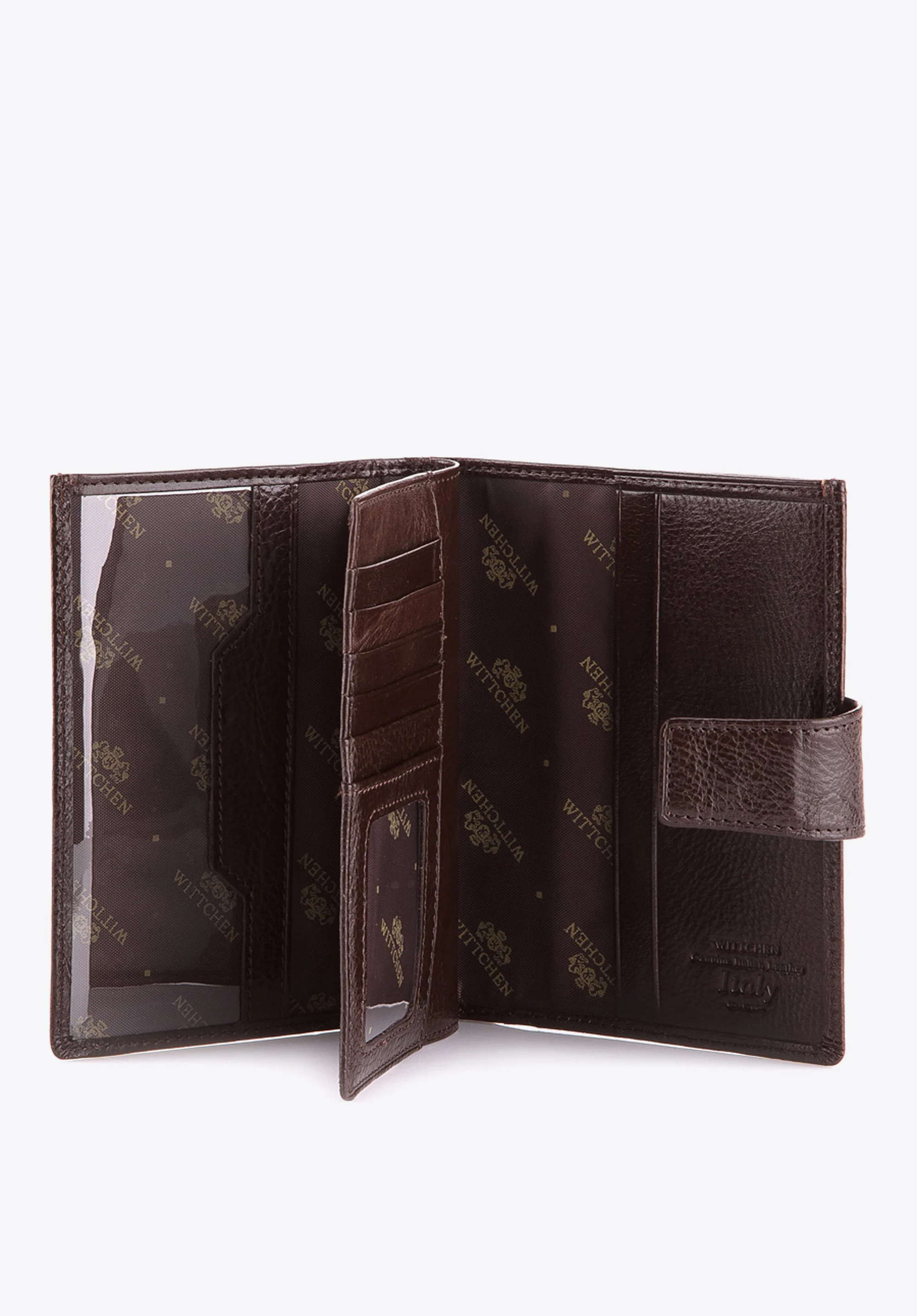 Damski portfel skórzany z przezroczystą kieszenią