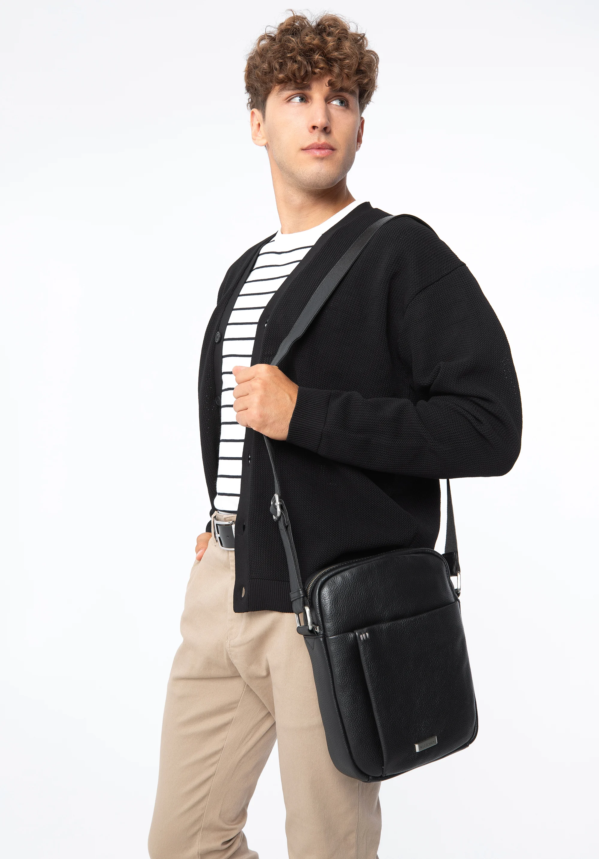 Męska listonoszka skórzana z obszyciem