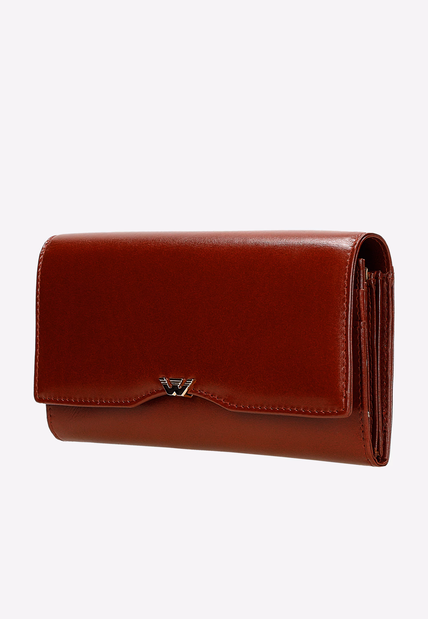 Duży czerwony portfel z lakierowanej skóry z lekko metalicznym połyskiem