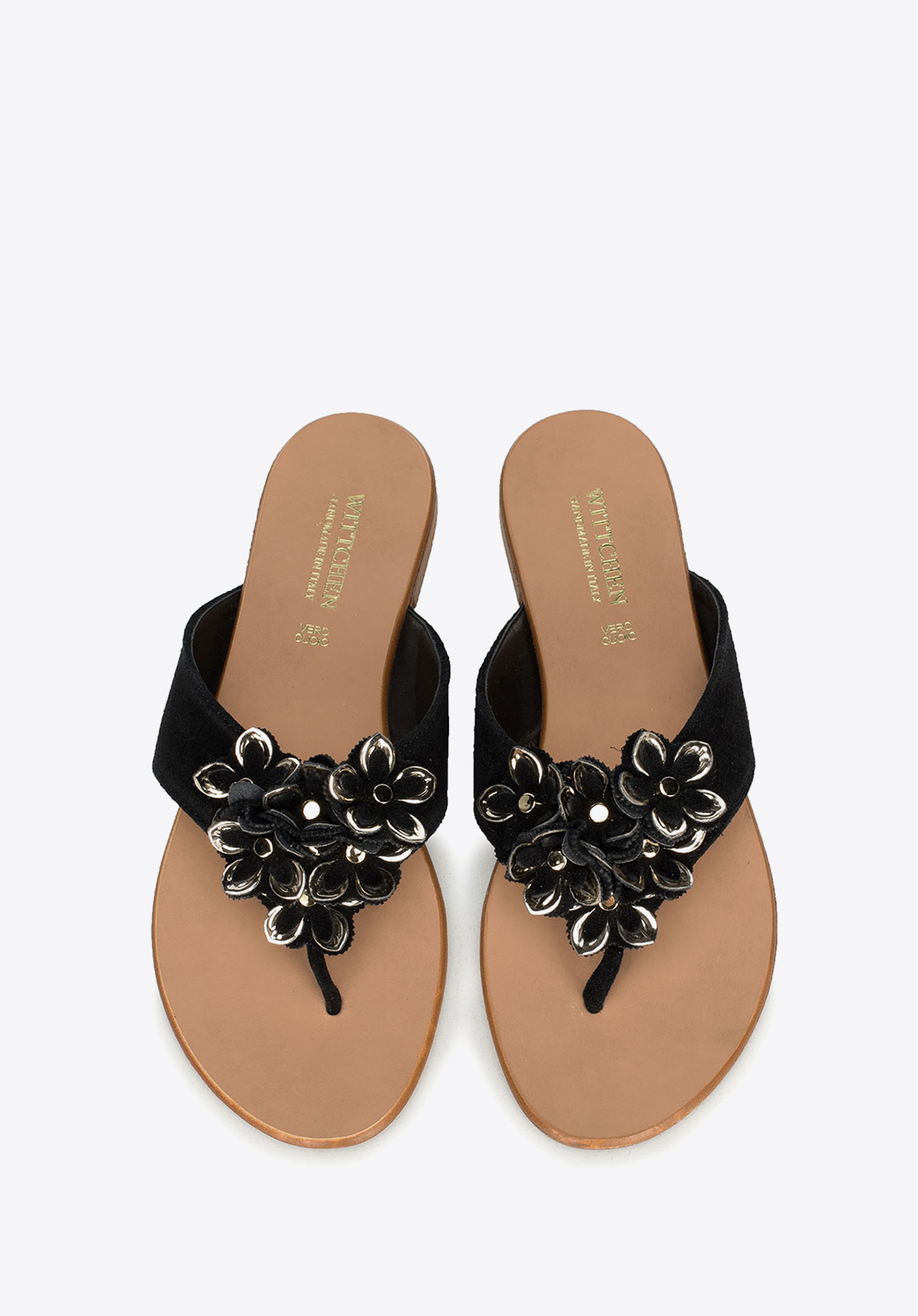 Damskie japonki zamszowe z kwiatkami