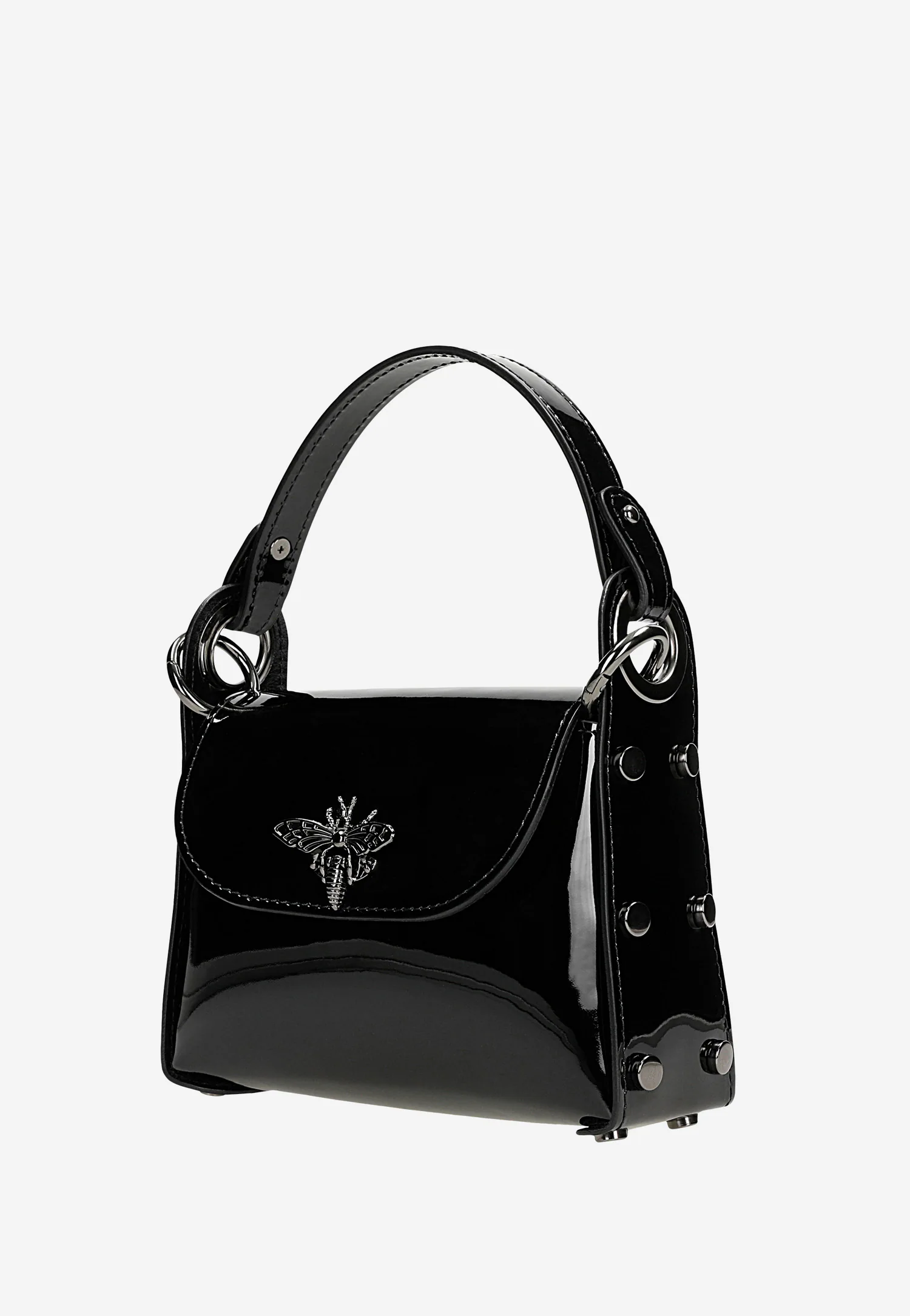 Czarna lakierowana torebka wizytowa z owadem