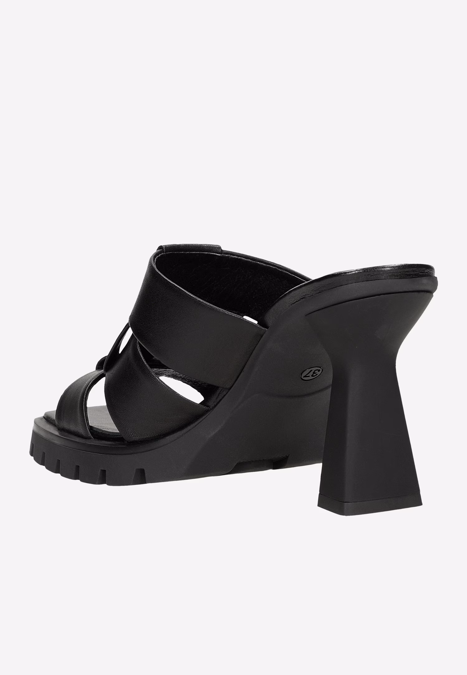 Czarne skórzane klapki damskie na obcasie