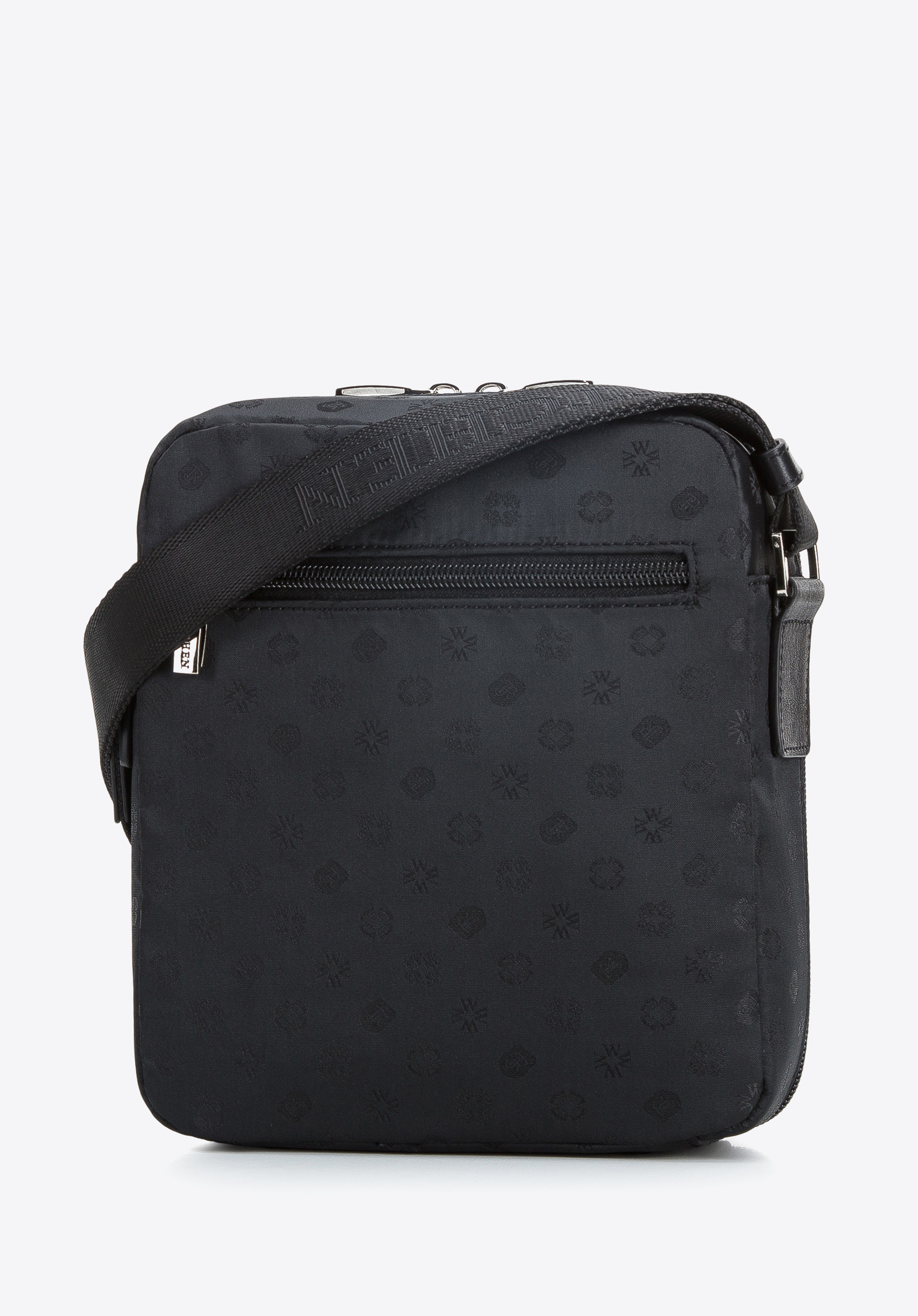 Damska torebka żakardowa z opaskami ze skóry pionowa