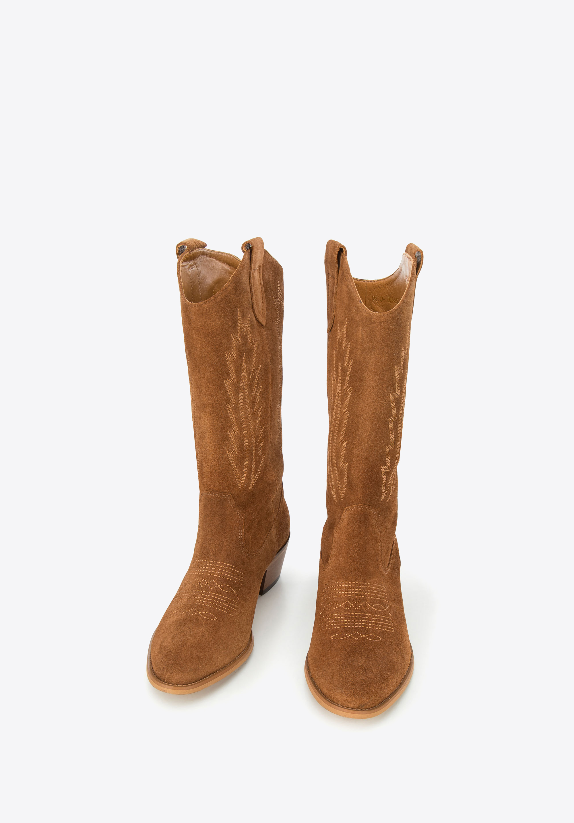 Kowbojki zamszowe haftowane wysokie