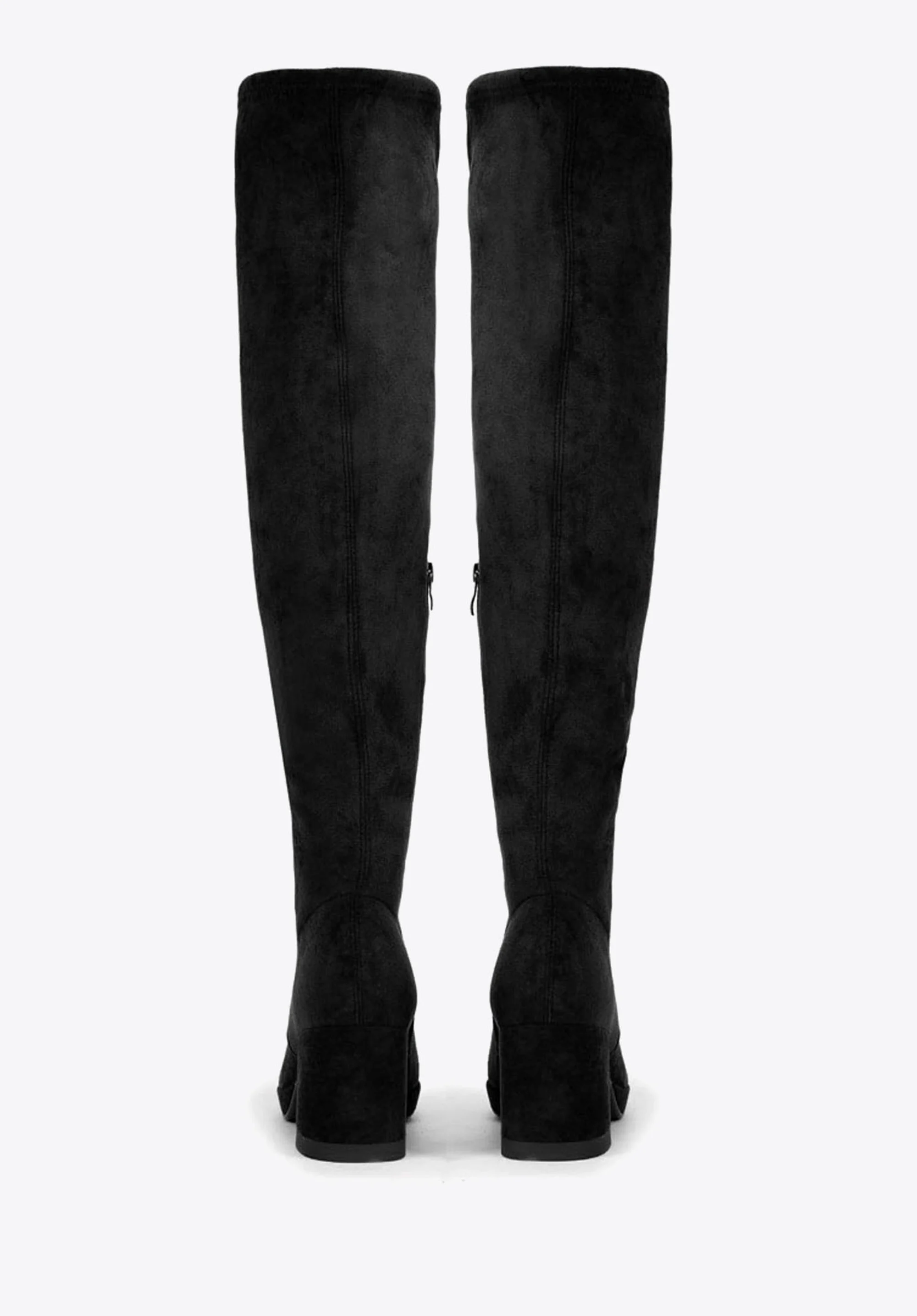 Kozaki zamszowe na słupku z elastyczną cholewką