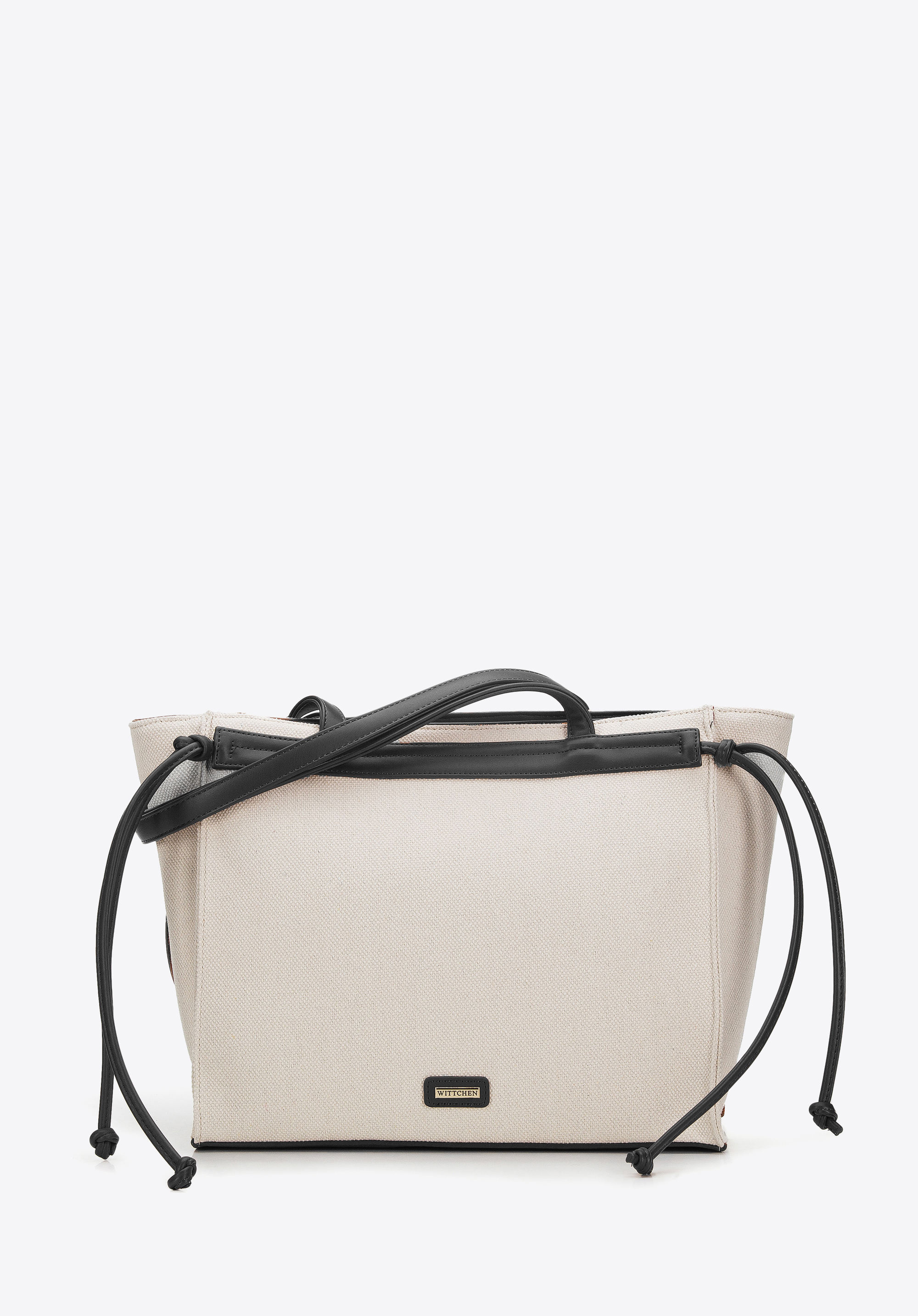 Torebka shopperka z bawełny z troczkami z ekoskóry