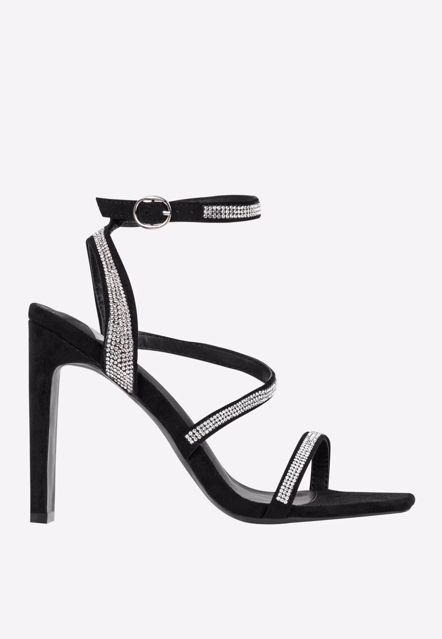 WJS czarne sandały damskie z kryształkami i odkrytą piętą
