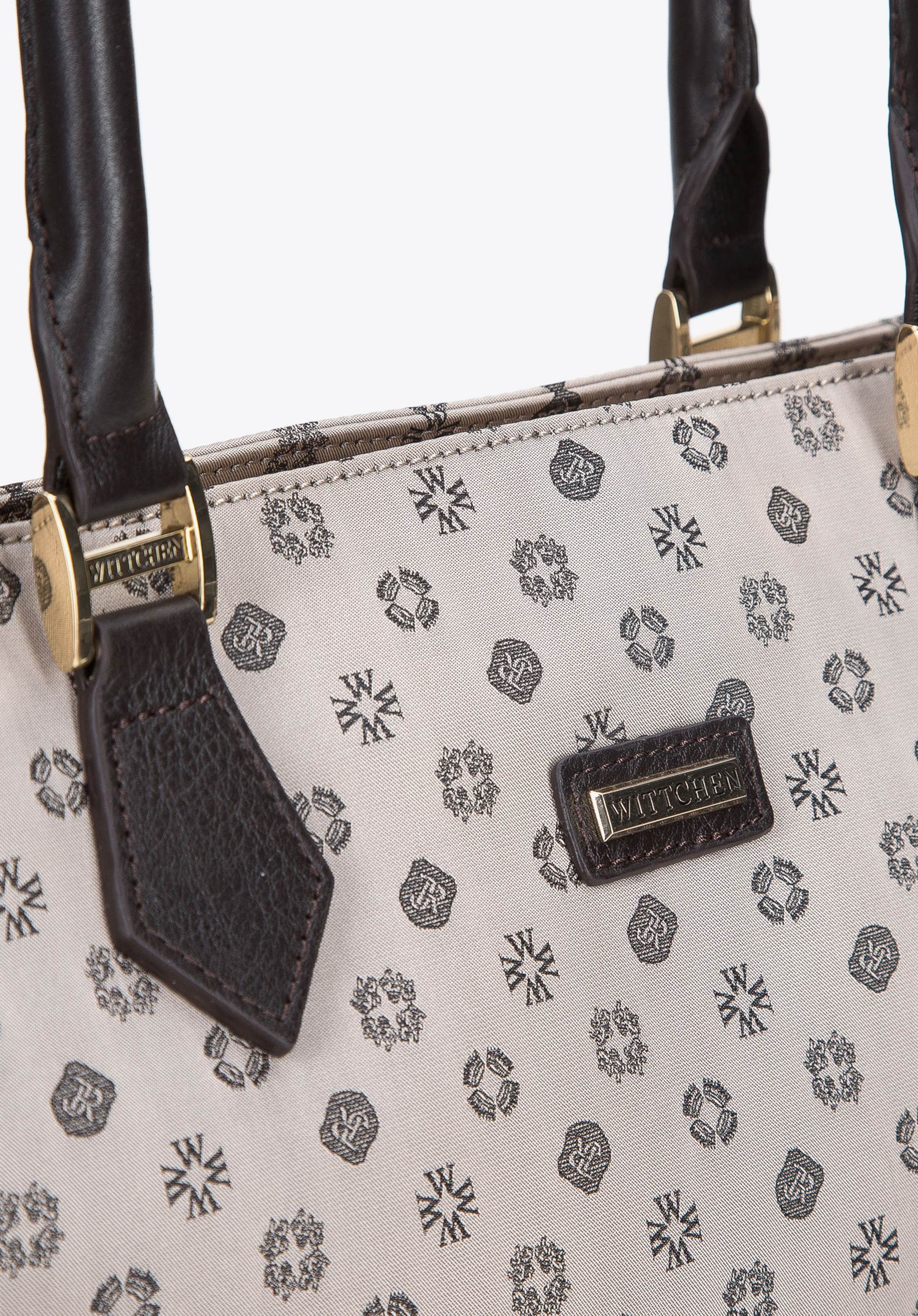 Torebka shopperka z żakardu z opaskami ze skóry