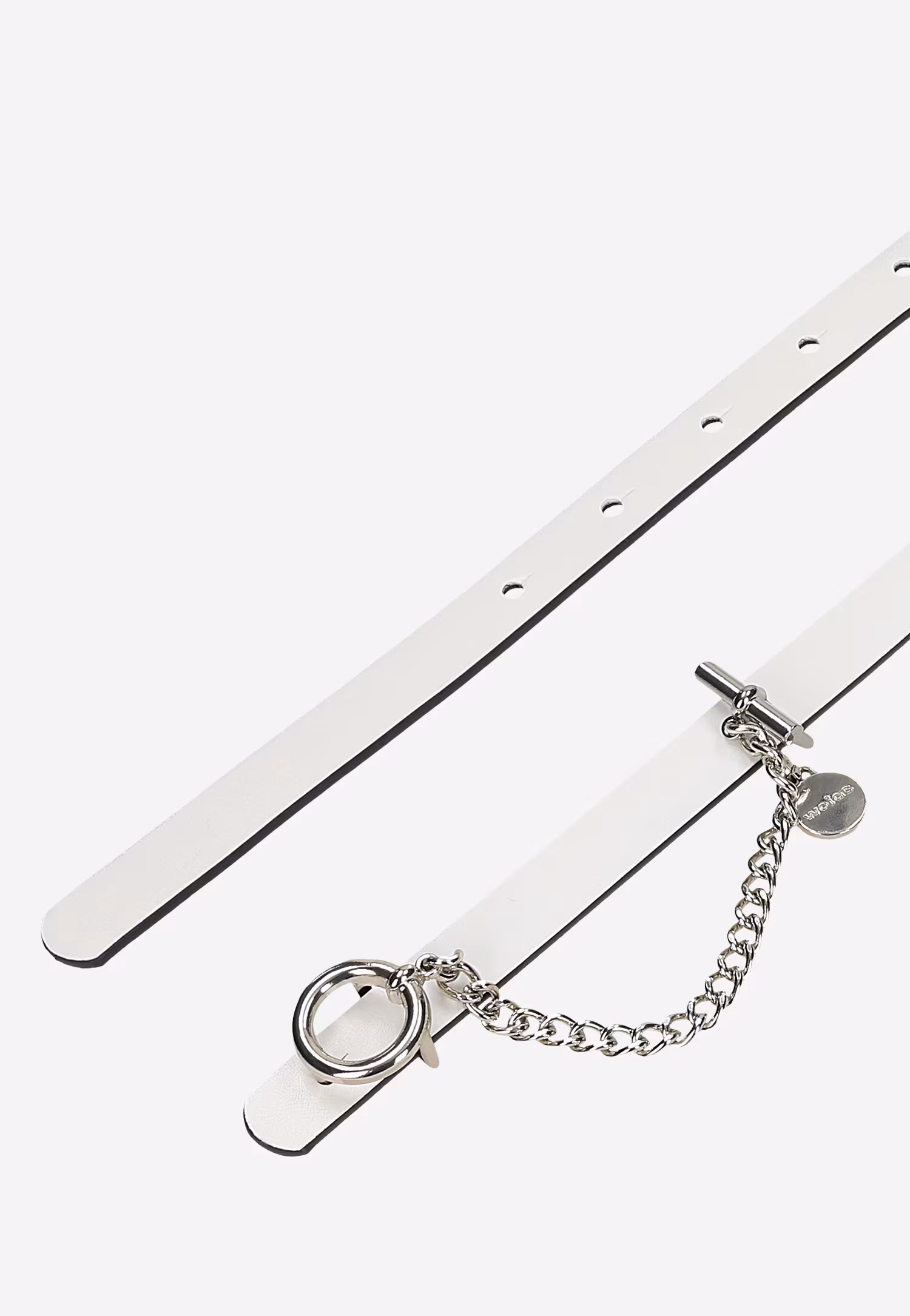 Dwustronny pasek damski granatowo-biały z ozdobnym łańcuszkiem