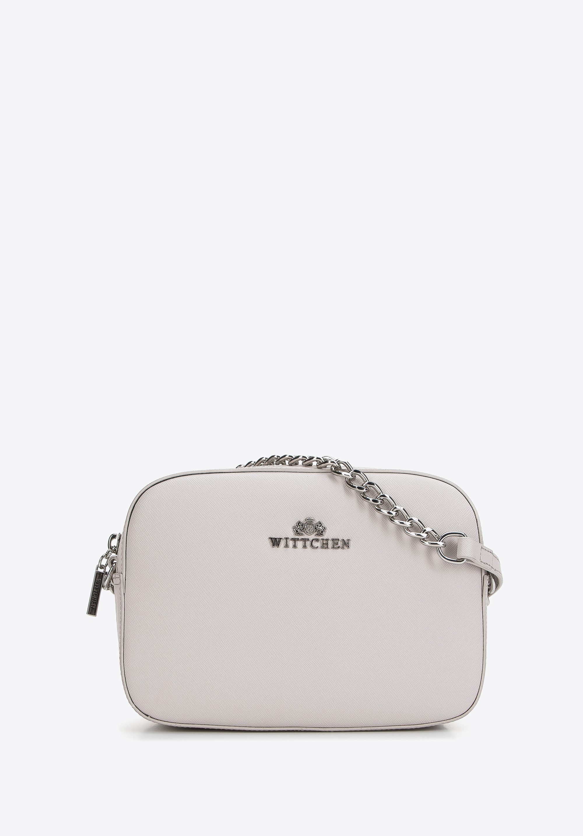 Damska listonoszka ze skóry saffiano pudełkowa na łańcuszku