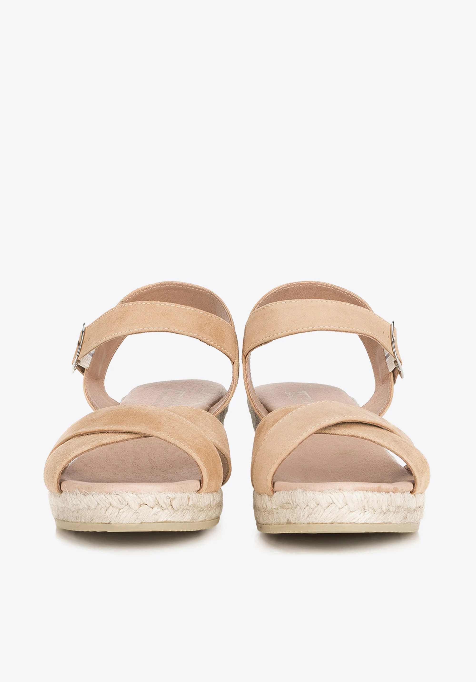 Damskie sandały z zamszu na sznurkowym koturnie