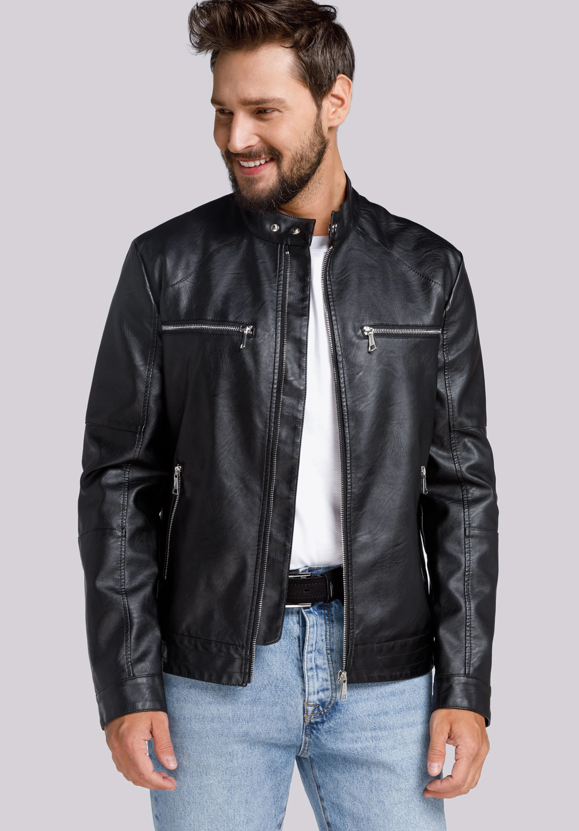 Męska kurtka z ekoskóry klasyczna ze stójką